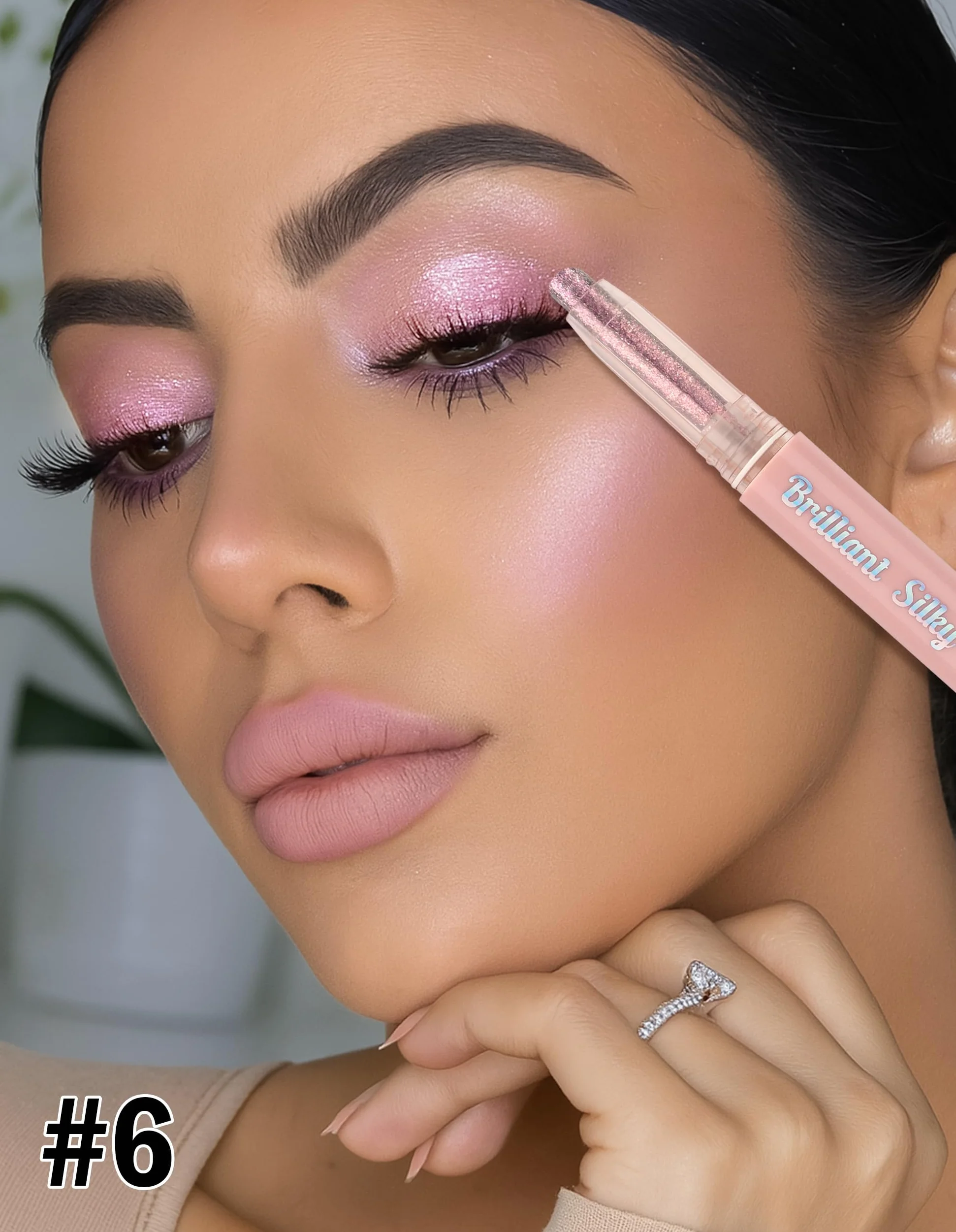 Erinde Glitter Stick Eyeshadow, wodoodporny cień do powiek, wysoka krycie, kremowa tekstura, łatwy do cieniowania, jasny perłowy efekt, możliwość użycia jako eyeliner i rozświetlacz #6