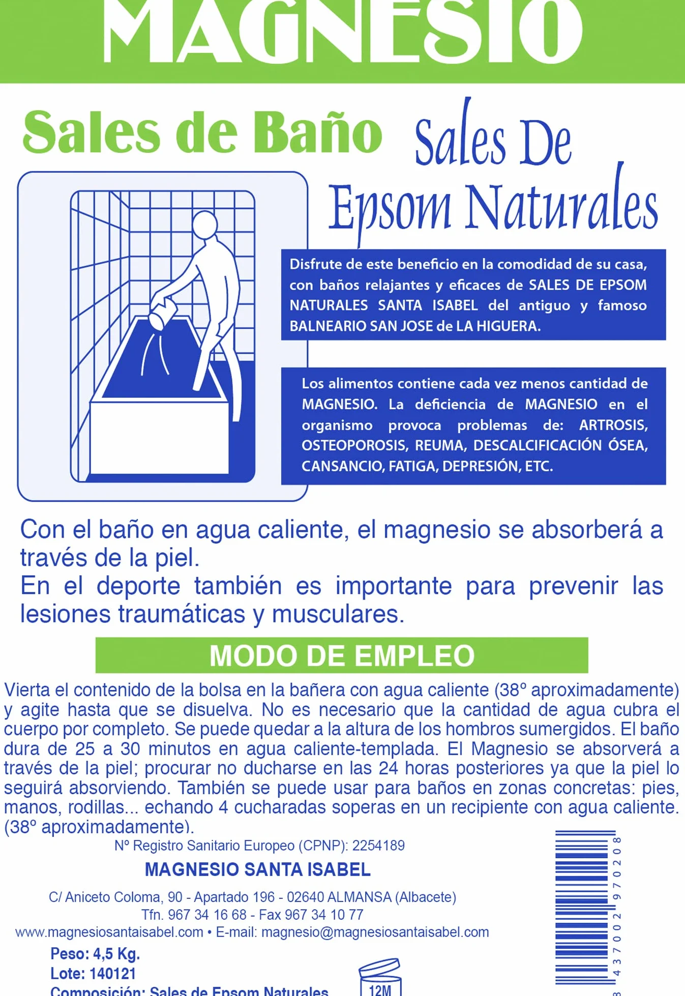 Sól Epsom 4,5 kg 100% czyste sole magnezowe Santa Isabel