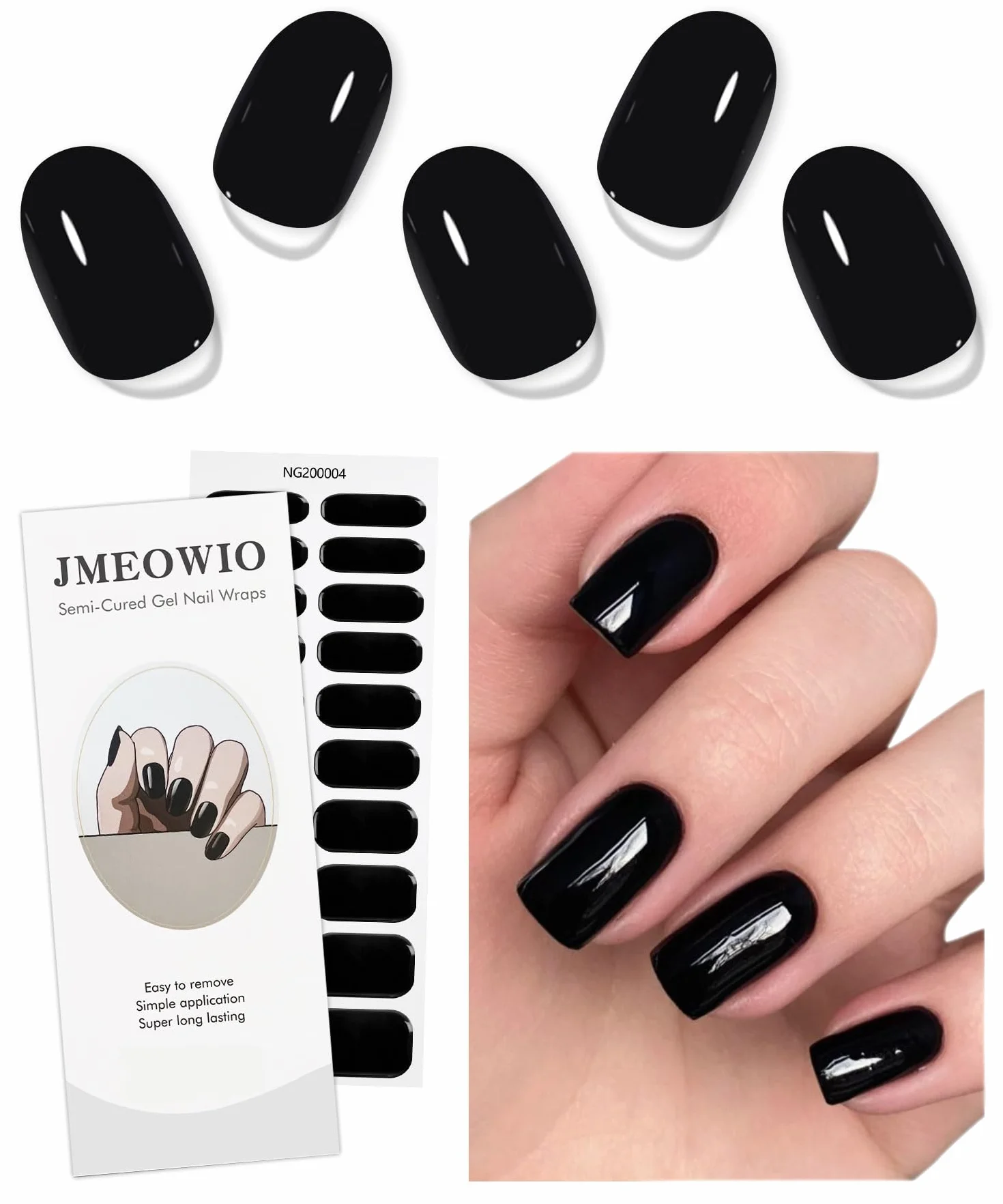 Czarne naklejki na paznokcie żelowe UV Deco Nail Art Manicure
