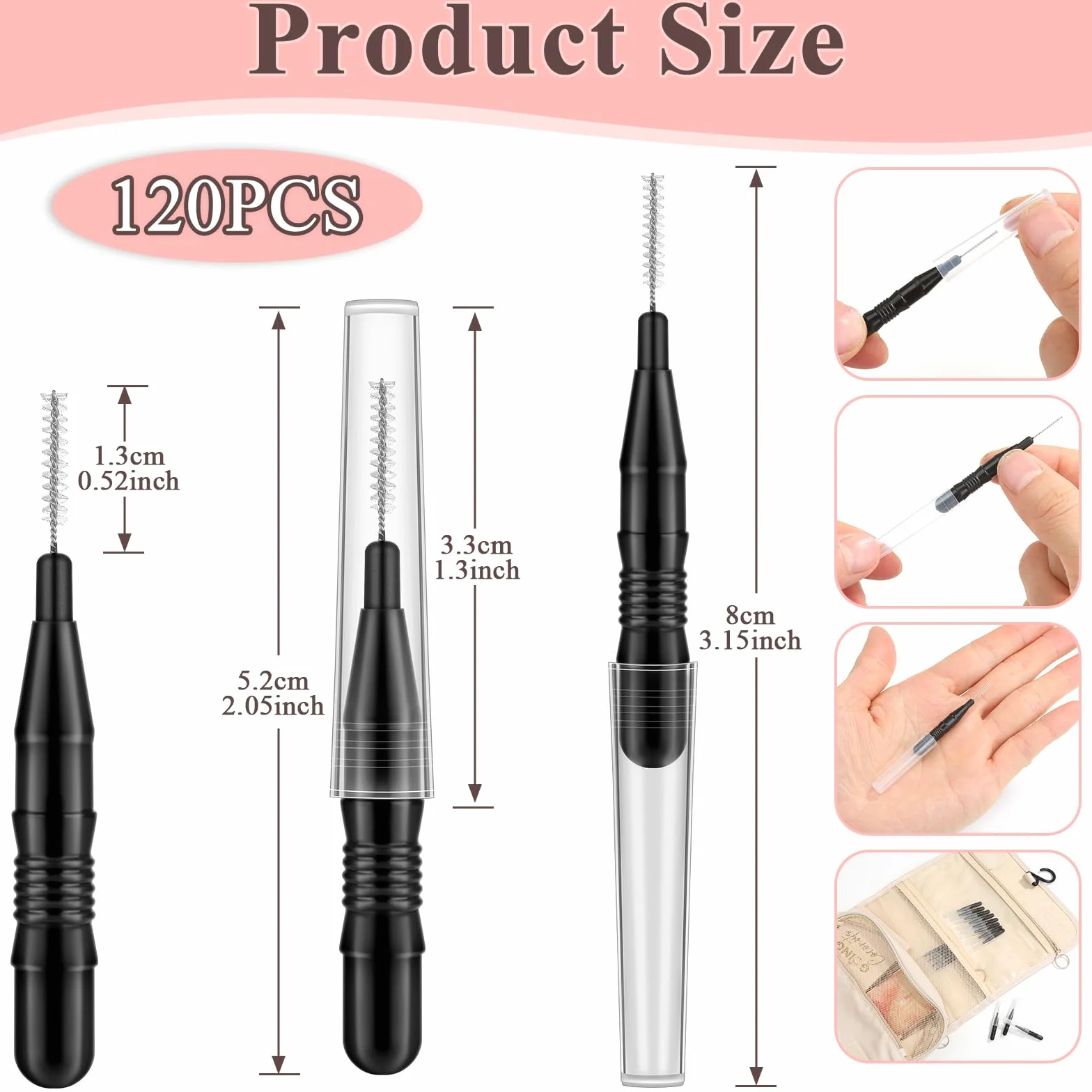 120Pcs Micro Eyebrow Brush with Cap Brow Lamination Spoolies for Eyebrow Eyelash Lash Lift and Tint Tools
