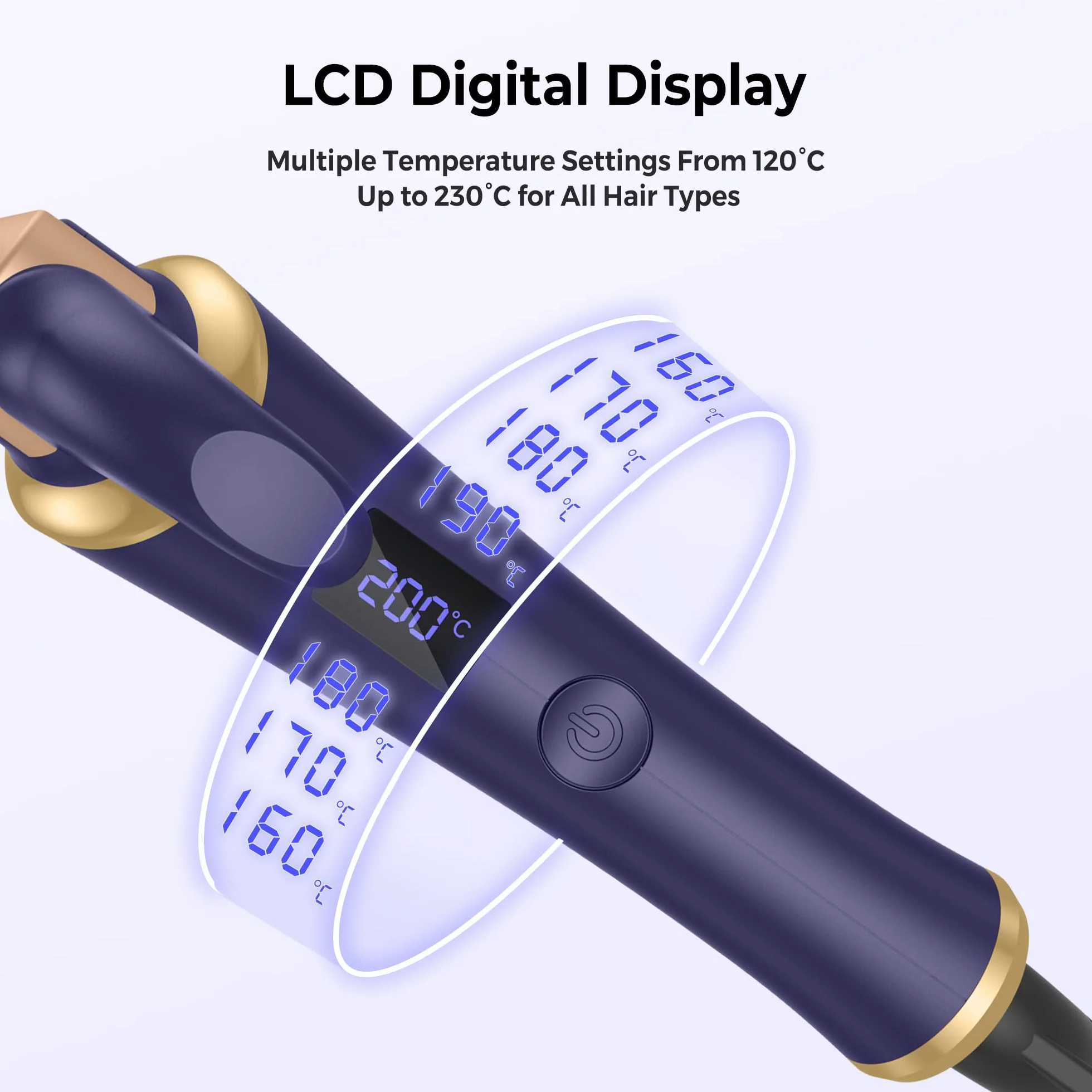 Lokówka 13 mm do krótkich włosów z wyświetlaczem LCD, 5 stopni regulacji temperatury 120-200°C, podwójne napięcie