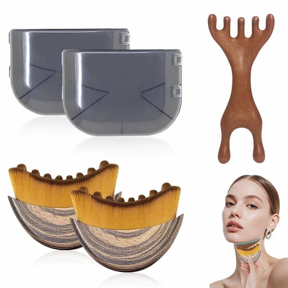 3 sztuki Limphatic Contour Face Brush do twarzy, do suchej twarzy, z 1 grzebieniem do masażu do drenażu limfatycznego, drenażu limfatycznego, twarzy, do brody i kształtowania szczęki