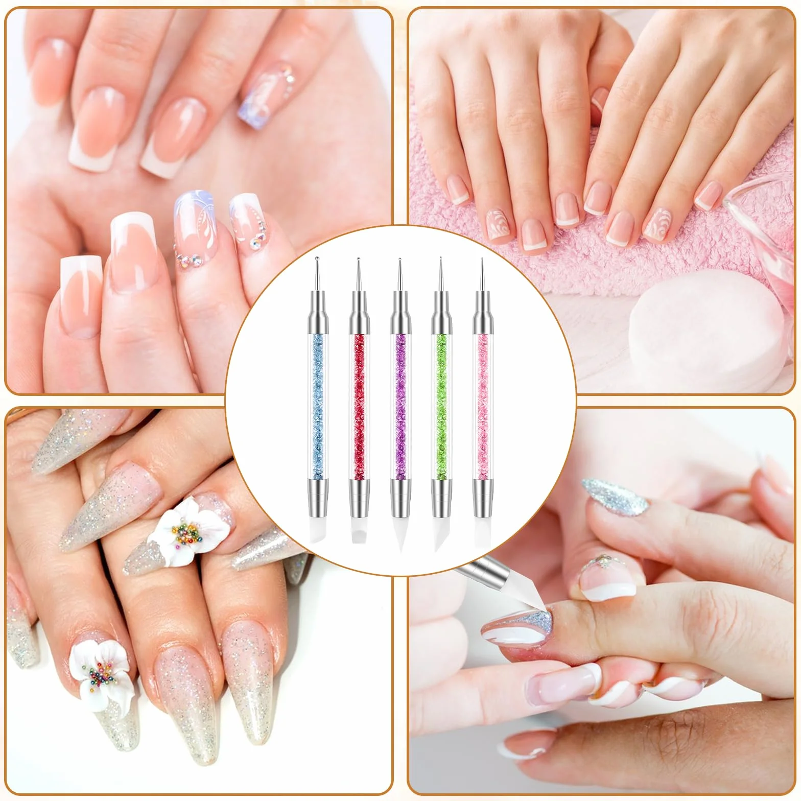 Zestaw 5 silikonowych pędzli do zdobienia paznokci Nail Art Dotting Tools podwójna główka