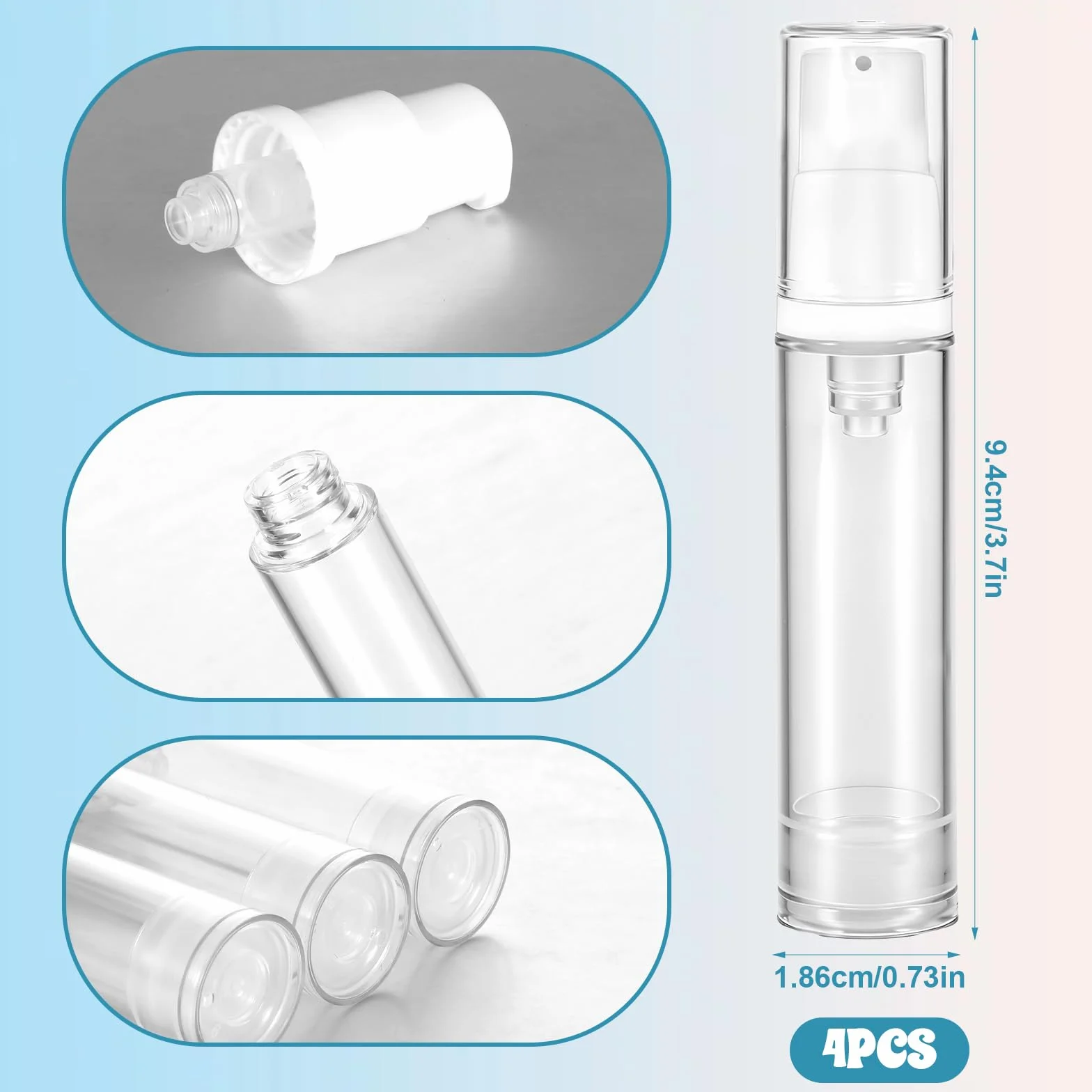 4 sztuki pustego pompkowca bez powietrza, mała pompkowa butelka pusta, butelka podróżna do podawania, przenośny pompkowy 10ml, próżniowy pojemnik na kosmetyki, butelka podróżna do napełnienia, mała