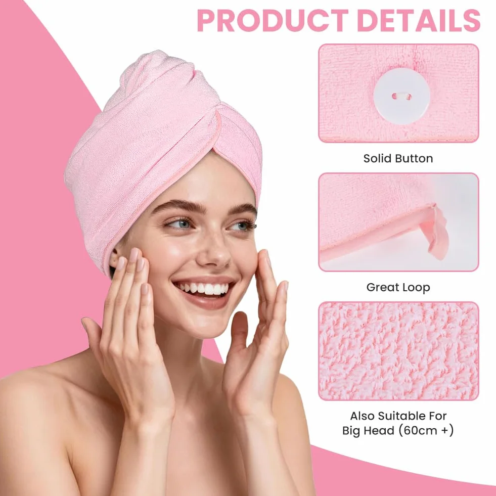Ręcznik do włosów z mikrofibry, skręcany turban, szybko schnący, super chłonny