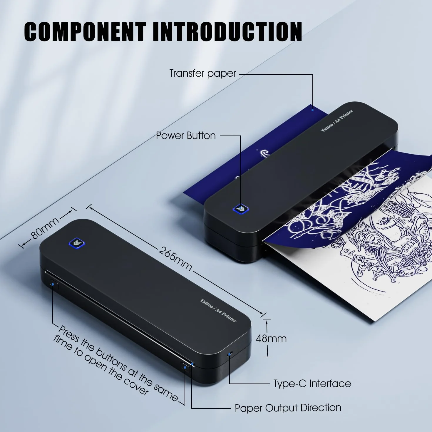 BIOMASER Drukarka do tatuażu Bluetooth, 20 arkuszy A4, profesjonalna maszyna kompatybilna z iPadem, telefonem i komputerem dla początkujących artystów