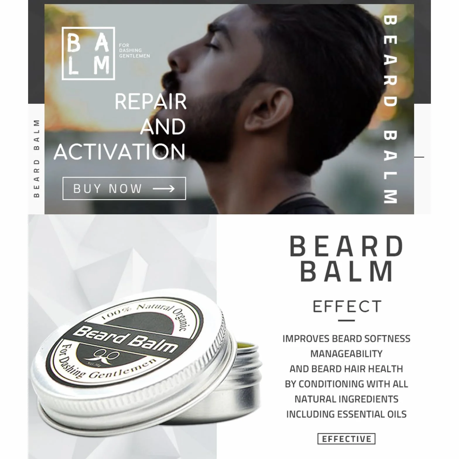 30g Naturalny balsam do brody, balsam do brody dla mężczyzn, nawilżający balsam do brody, pielęgnujący balsam do brody i wosk do brody, 100% naturalny balsam do brody do pielęgnacji brody