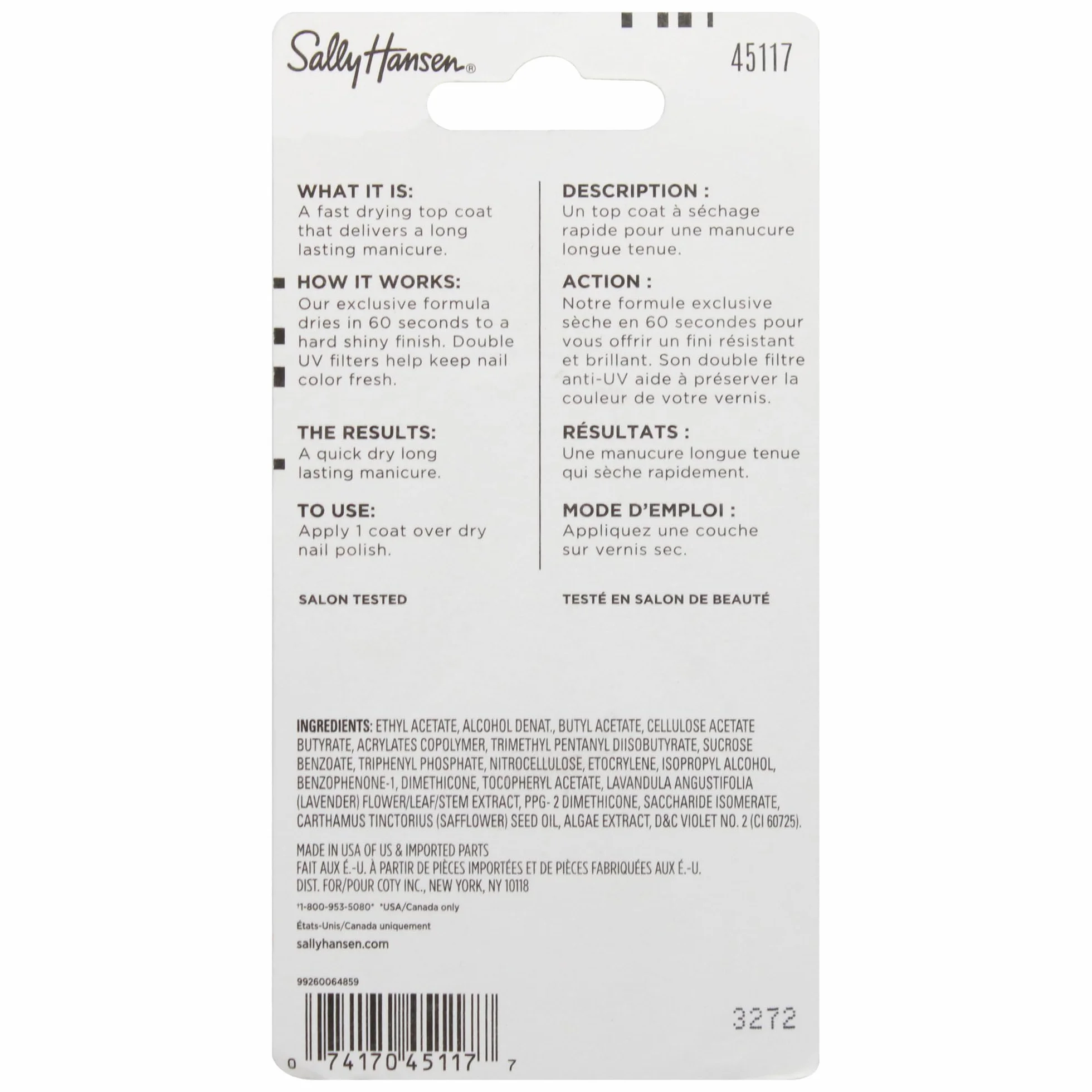 Sally Hansen Instant Dry Topcoat 13 ml utrwalający lakier do paznokci