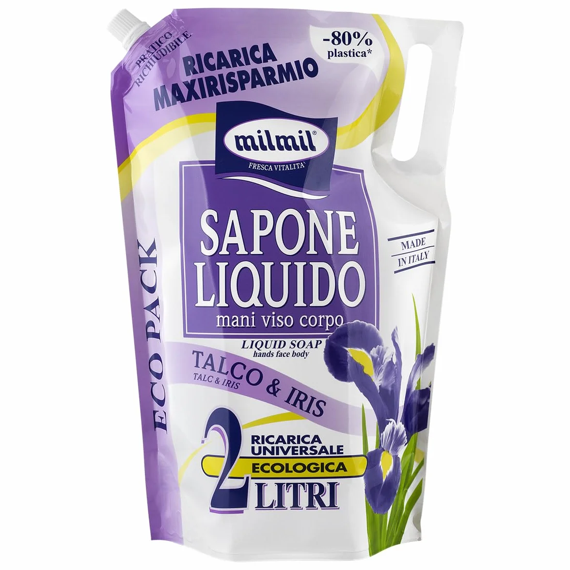 Milmil Mydło Płynne, Zapach Talk & Iris, Uniwersalne Ładowanie MaxiOszczędności, Dermatologicznie Testowane - 2000 ML