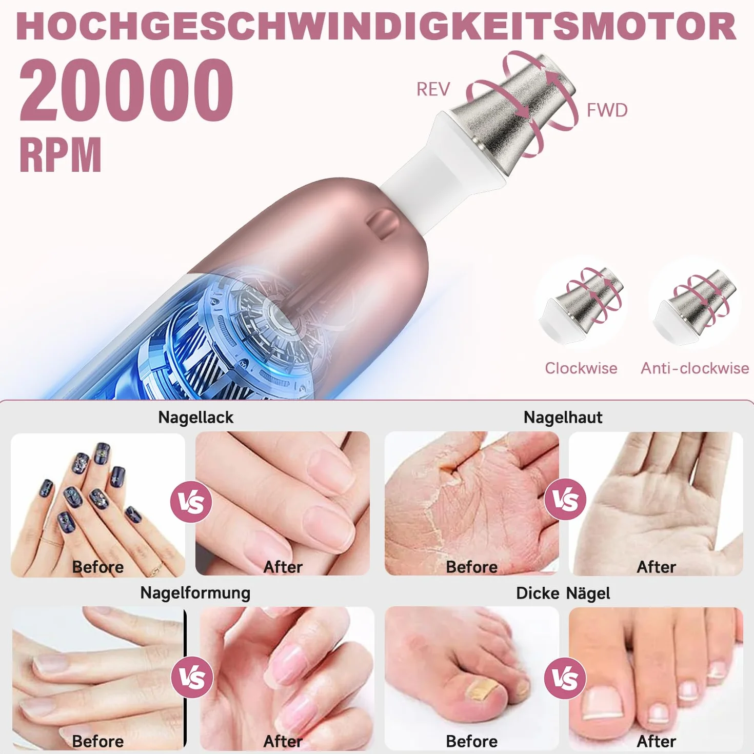 Elektryczne frezarki do paznokci Profesjonalny zestaw do manicure i pedicure 9 wiertła 10 prędkości LCD LED