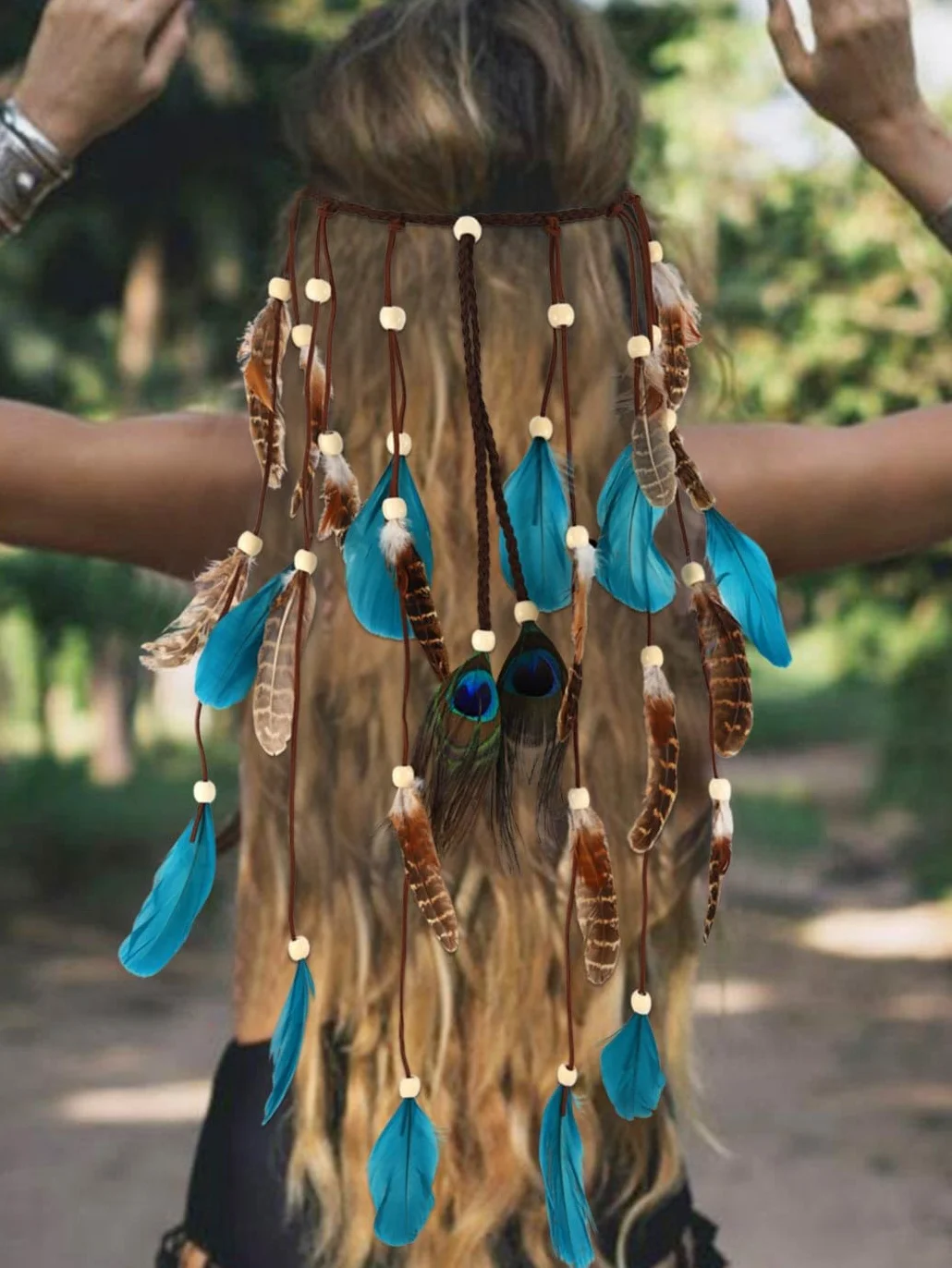 Zoestar Opaska na głowę w stylu boho z piórami, indiańska, plemienna, frędzle, hipisowskie nakrycie głowy, festiwal, kostium, akcesoria do włosów dla kobiet i dziewcząt