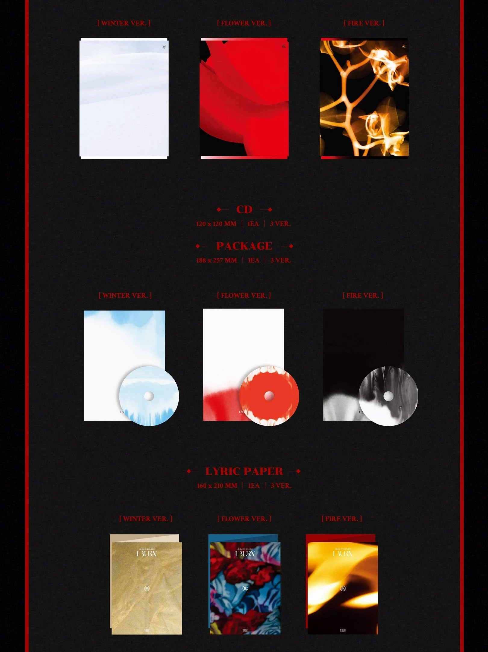 I Burn (Fire Version) incl. 96pg Booklet, Lyric Paper, Mini Poster, Postcard, Photocard + Lucky Card