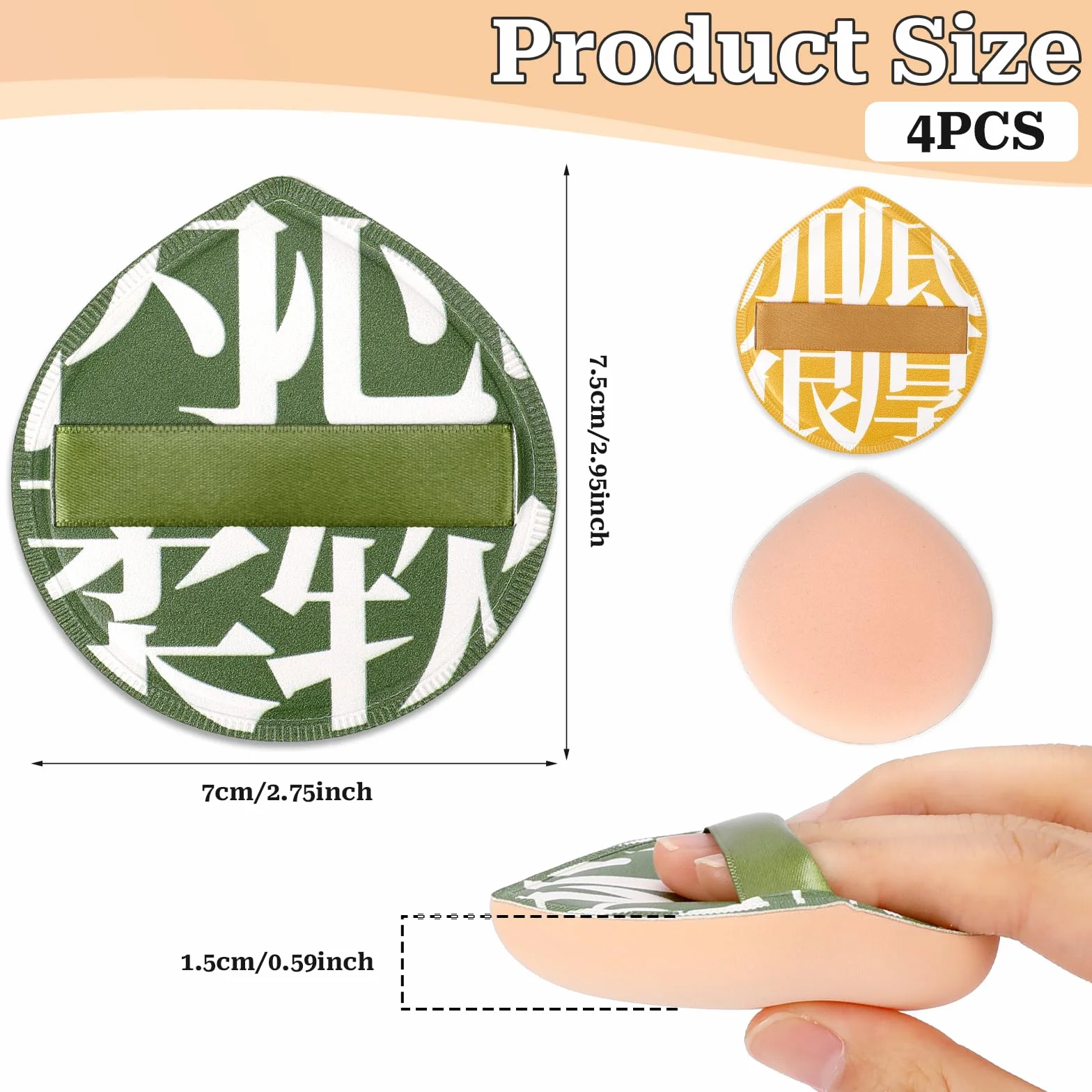 Koreańska gąbka Puff do makijażu, miękka w kształcie łezki, kosmetyczna gąbka Puff cushion do utrwalania makijażu i nakładania podkładu, do korektora, płynu, kremu i pudru, 4 szt. (duży rozmiar)
