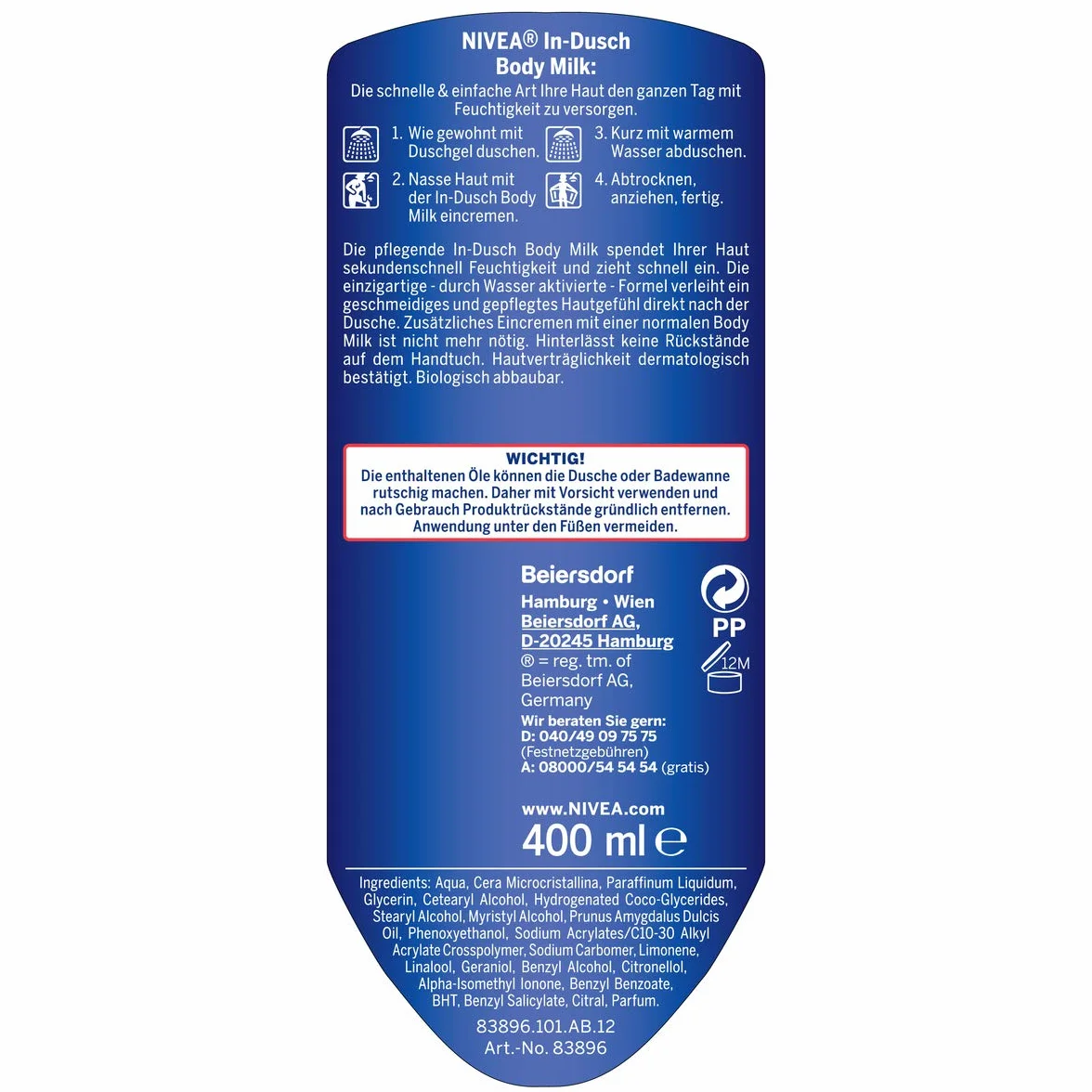 Nivea Body Milk In-Dusch Mleczko do Ciała pod Prysznic, 400 ml