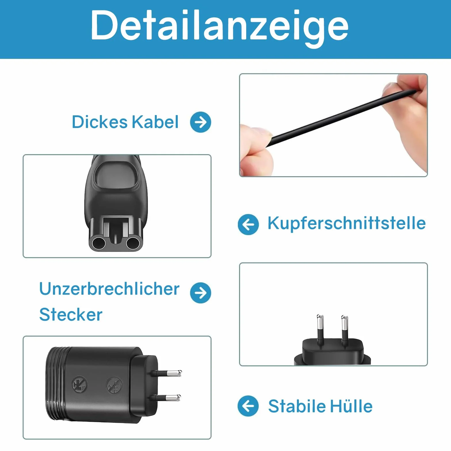 15V HQ8505 kabel ładujący do golarki Philips 3000 5000 7000 9000 (nie wszystkie modele kompatybilne), golarka 6000/8200/9000/S9000, SensoTouch/Multigroom 7000 (nie do 3000X/5000X, serie trymerów)