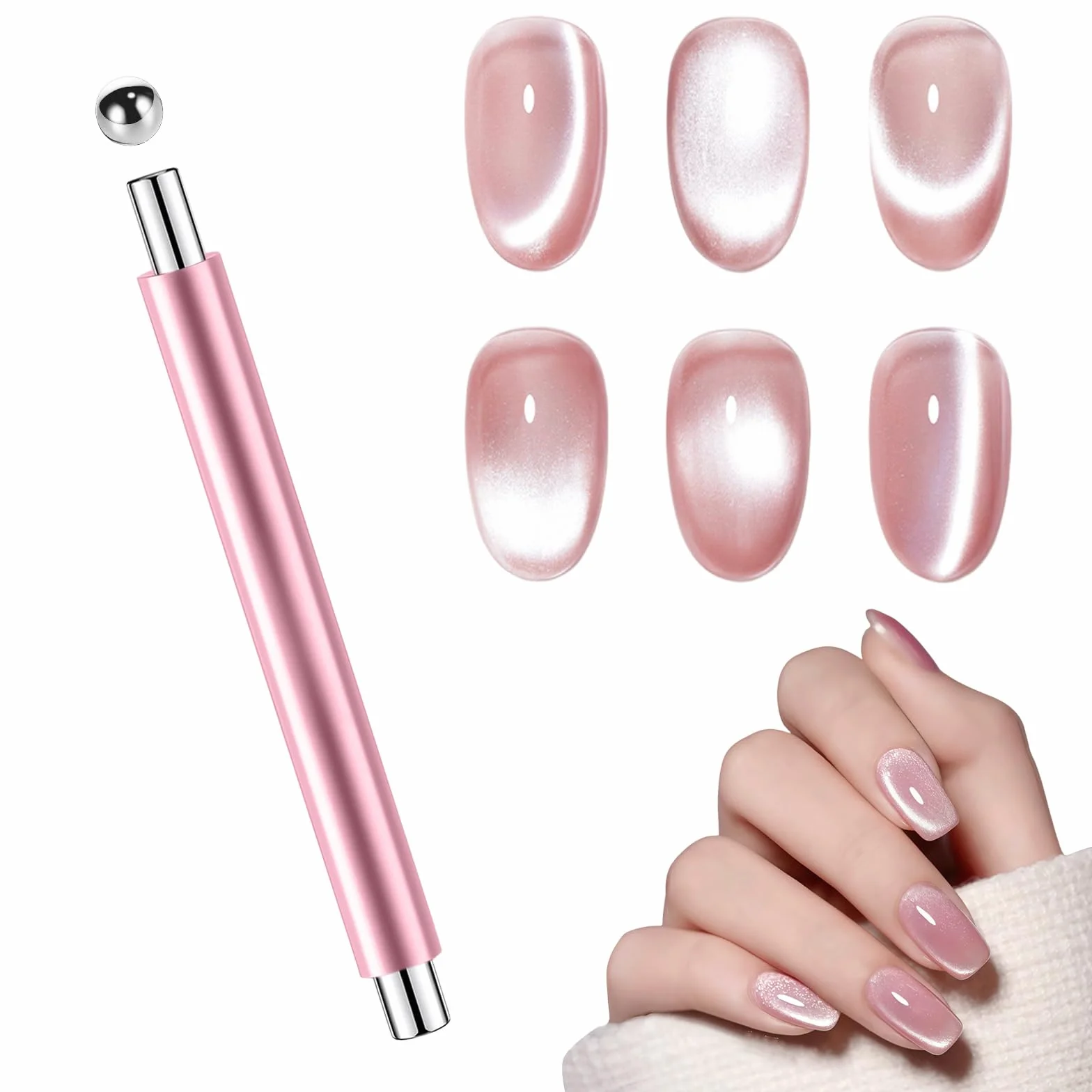 flintronic Magnes w sztyfcie do paznokci, podwójna głowa, silne magnesy z kulką, efekt 3D, szklana kulka, szerokie i boczne światło