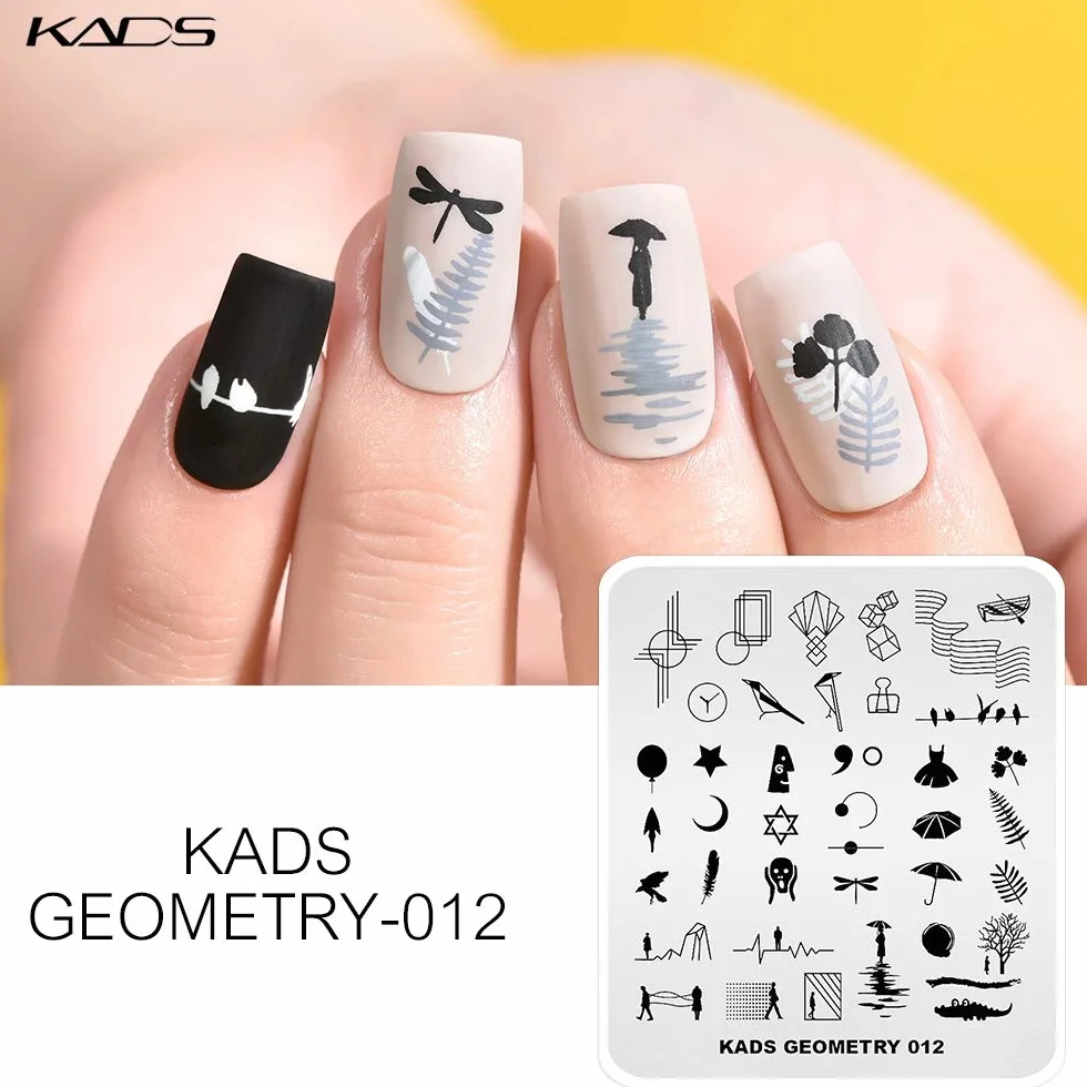 KADS 5 szt. zestaw stempli do paznokci paznokcie sztuka stemplowanie płytka unikalna nieregularna geometria wzór płytka do paznokci szablon płyta obrazowa