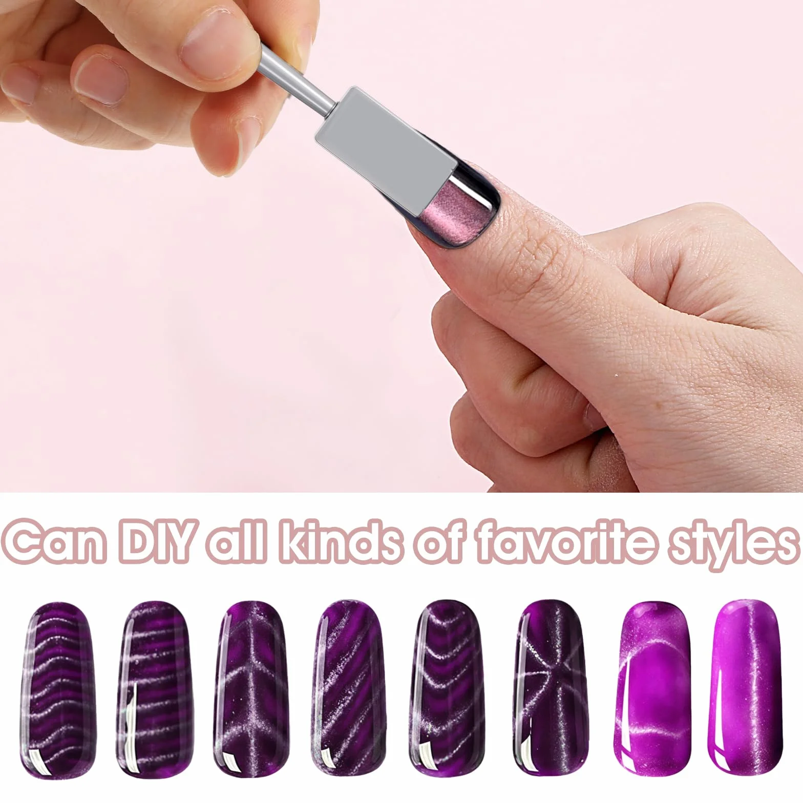 Andibro 8 sztuk narzędzi do zdobienia paznokci magnetyczny zestaw DIY 3D Cat Eye Stick