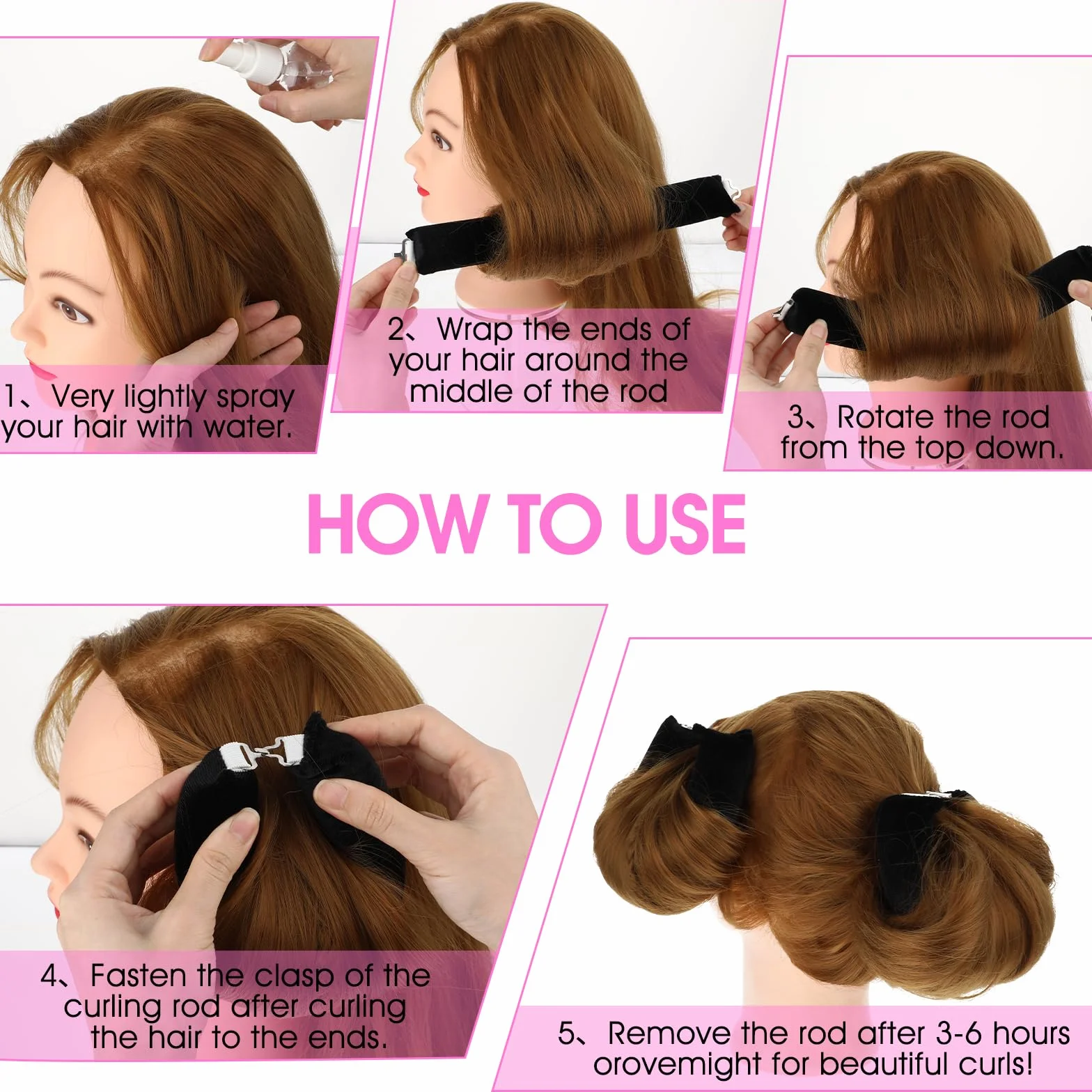 3 sztuki bezpiecznych lokówek, APLZGMG Heatless Curls Band, do użytku na noc z haczykami, lokówki bez wysokiej temperatury, dla wszystkich rodzajów włosów (czarne)