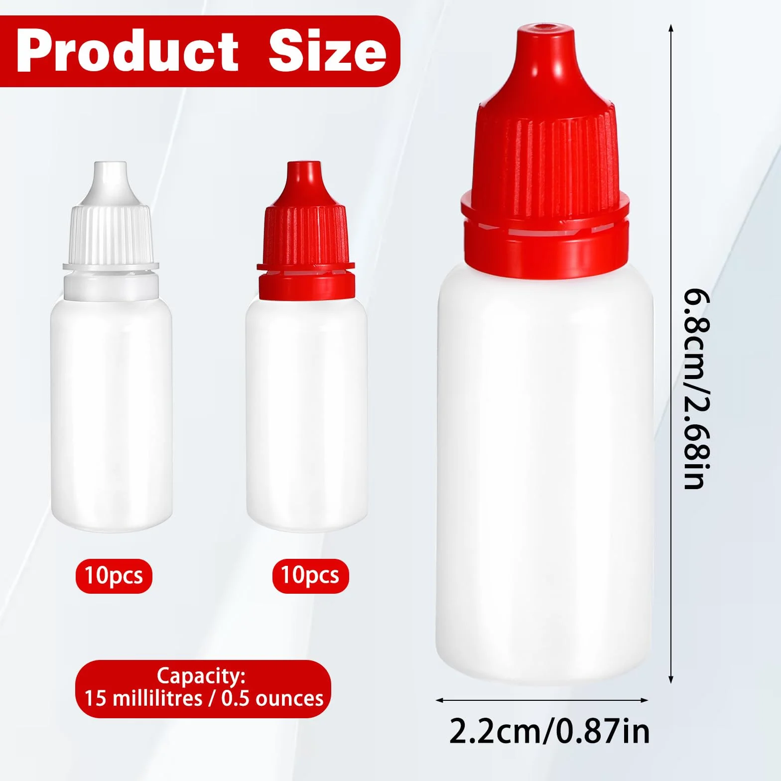 SHENLIU 20 sztuk butelek z płynem 15 ml, zgniatane butelki z kroplomierzem, puste plastikowe butelki z zakraplaczem, przenośne, do mieszania płynów, szczelne, wielokrotnego użytku