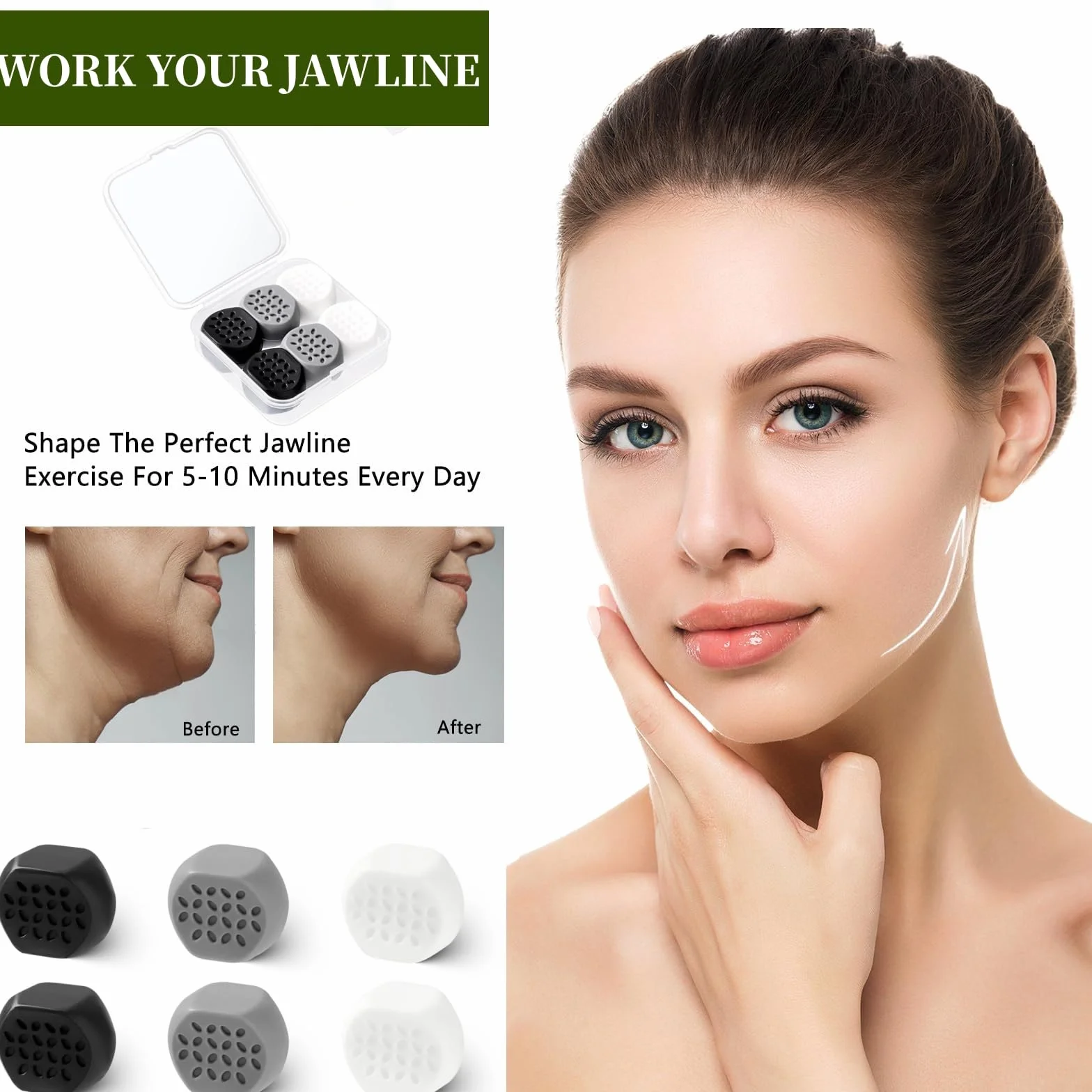 Silikonowy Jawline Trainer 6 sztuk do ćwiczeń mięśni twarzy, podwójny podbródek