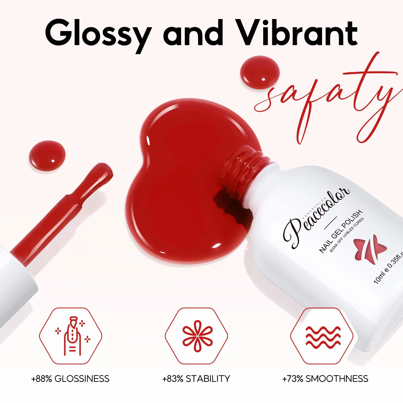 PEACECOLOR 10 ml Lakier żelowy do paznokci Czerwony Soak Off Lakier do paznokci UV Profesjonalna jakość salonowa i DIY zdobienie paznokci w domu
