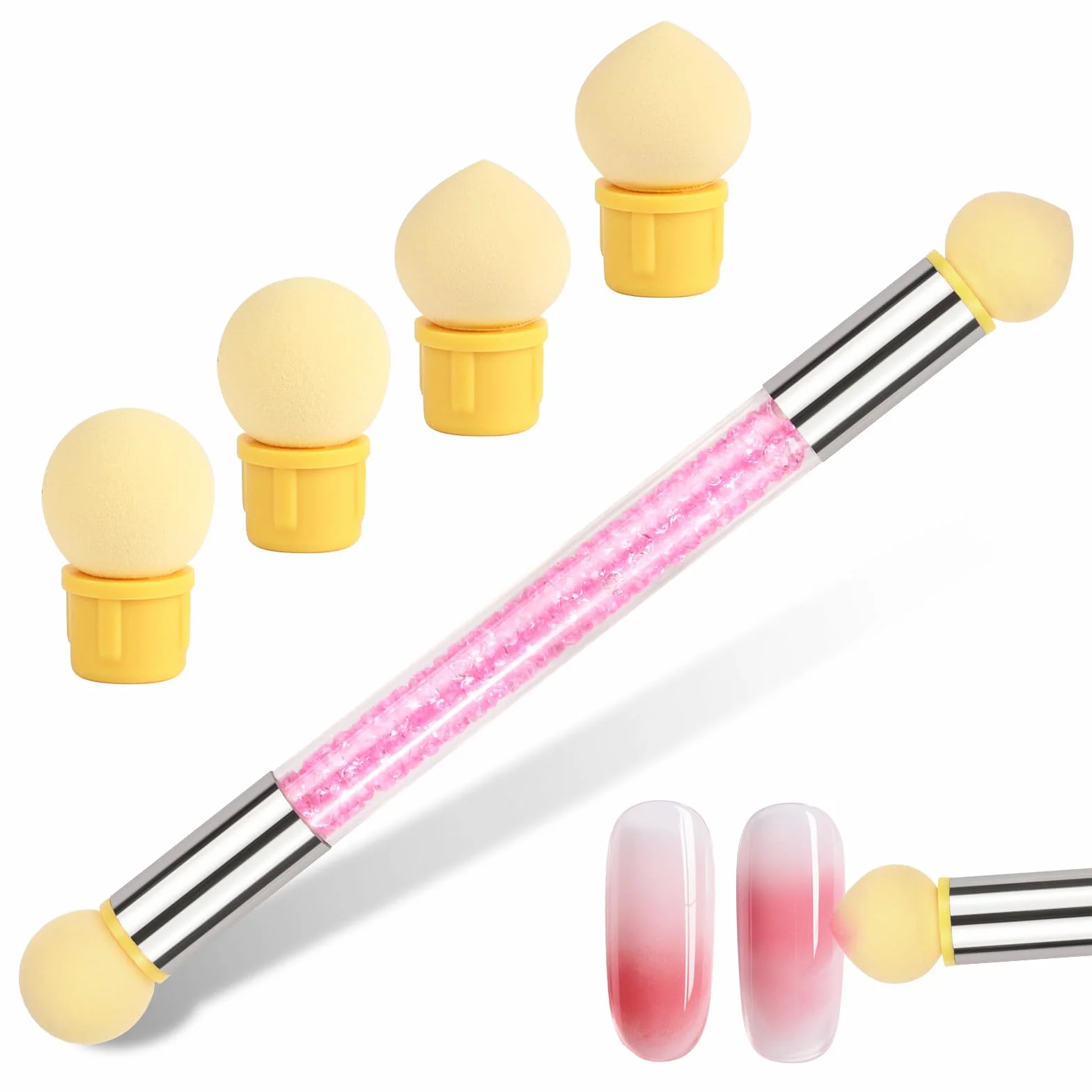Narzędzia do renderowania paznokci, podwójna głowica Ombre Sponge Stick, gąbka do paznokci i pędzelek do kropek, aplikator gąbki, pędzel do pigmentów, aplikator pigmentowy (w zestawie 4 zapasowe)