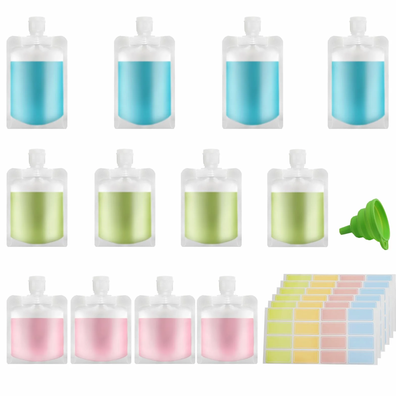 Worki zaciskowe 30/50/100 ml szczelne wielokrotnego użytku z lejkiem i naklejkami do podróży