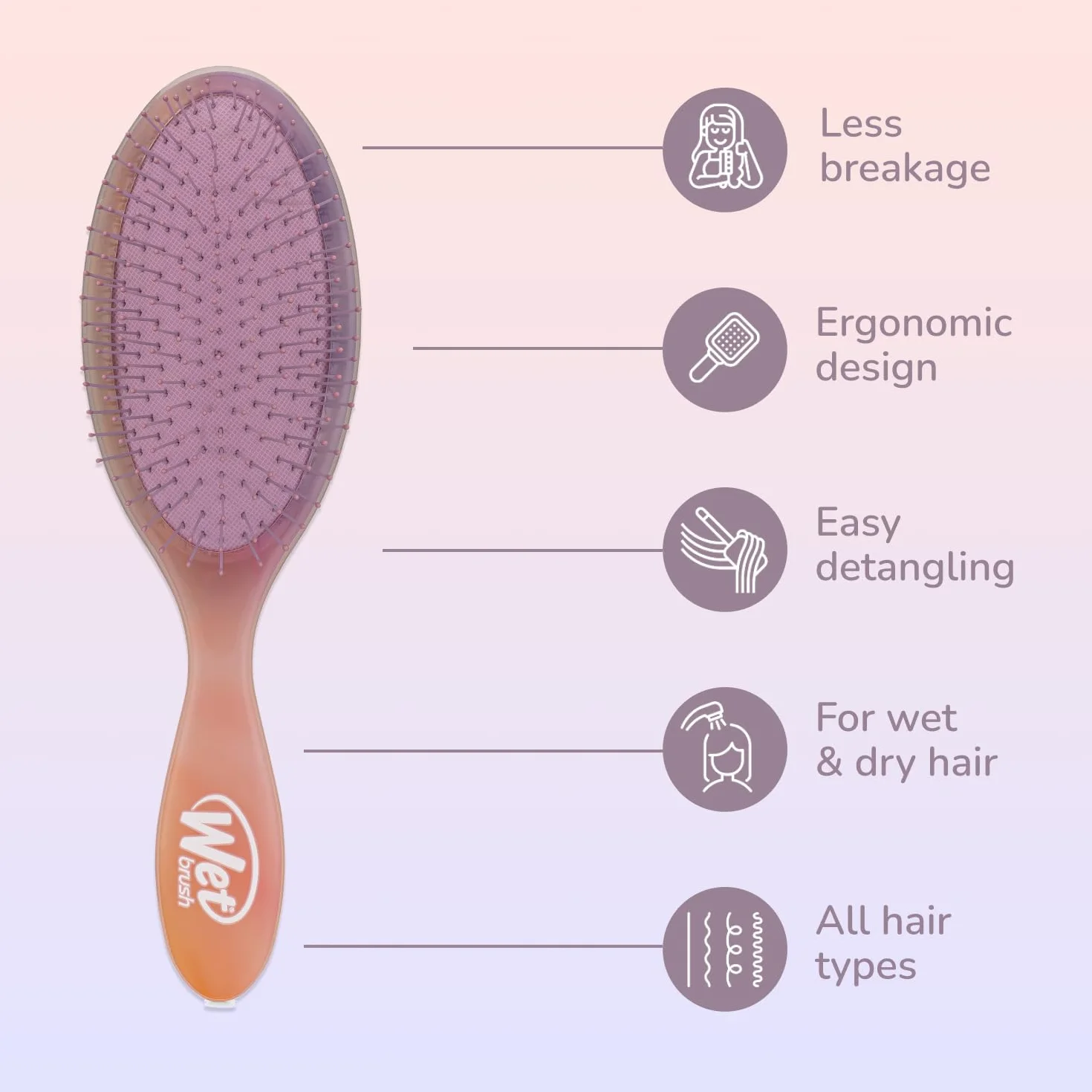 WetBrush Original Detangler Hair Brush Ultra Soft Intelliflex Bristles Desert Afterglow Pink