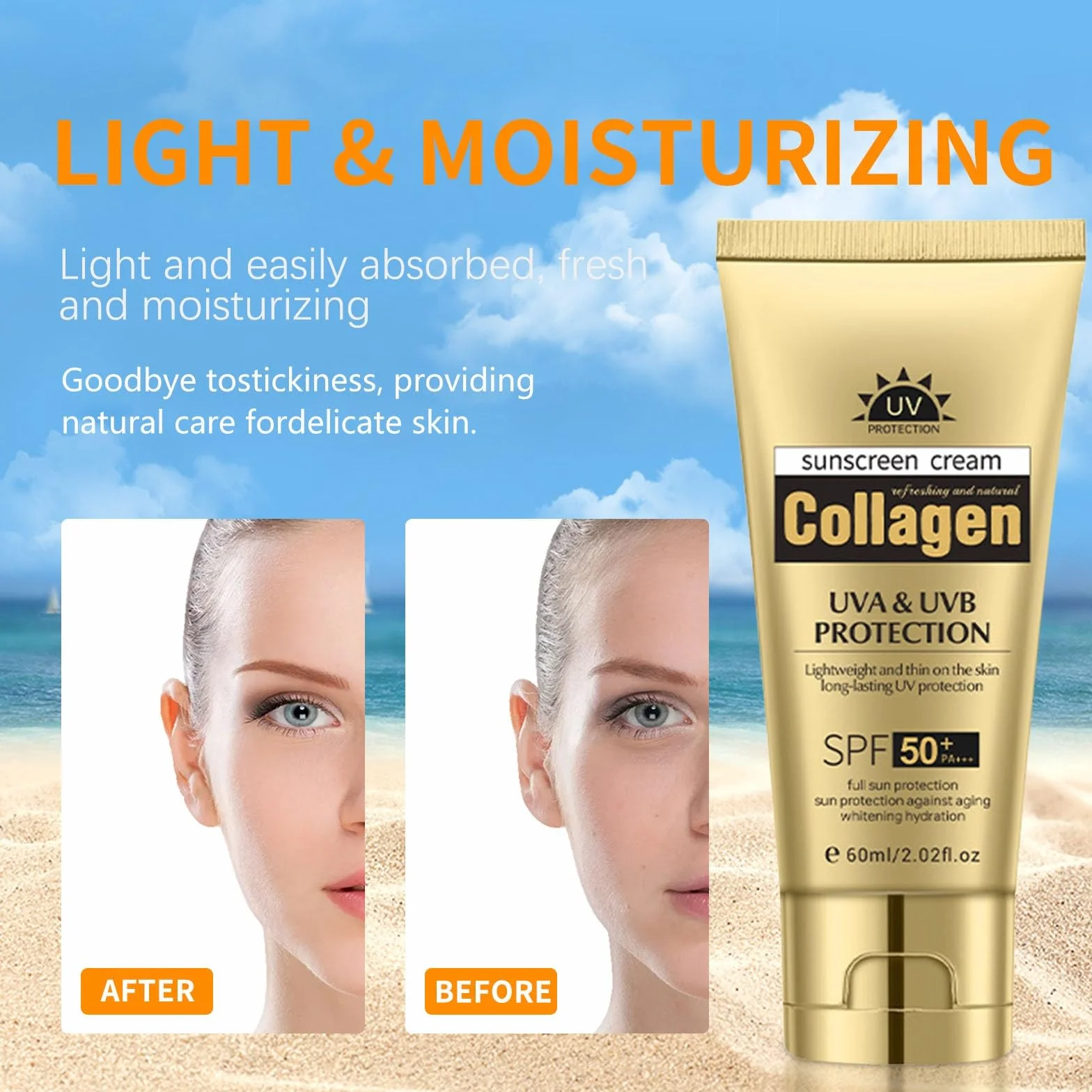 Lightweight Natural Sunscreen, Tinted Moisturizer with SPF 50+ | Face Sunscreen, Breathable Non Greasy Daily Sun Care 60 ml, Spectrum Protection Isolating Sun Block For Face Body (2 szt.)