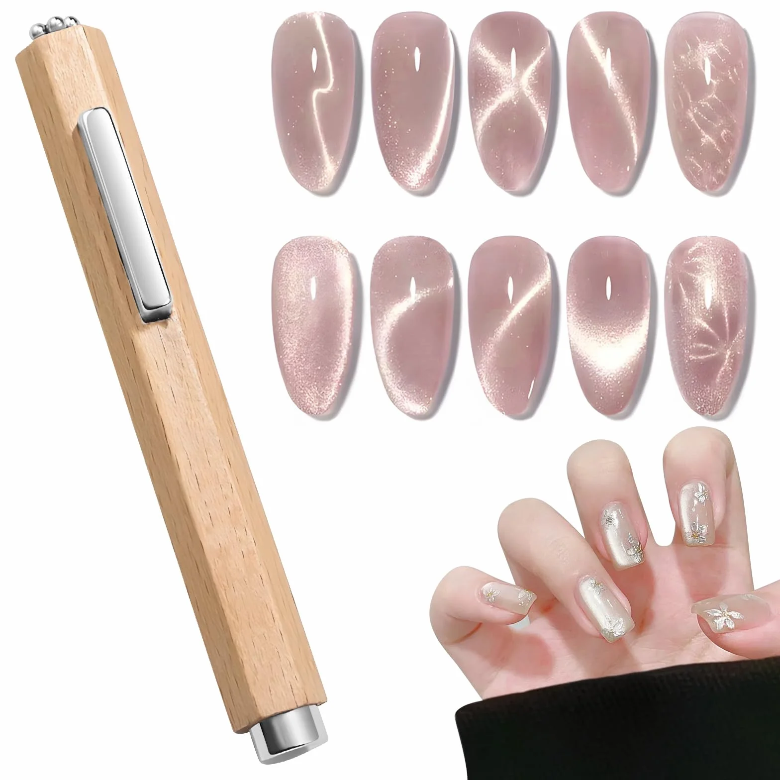 Magnes do paznokci Cat Eye 3 w 1 drewniany uchwyt magnetyczny