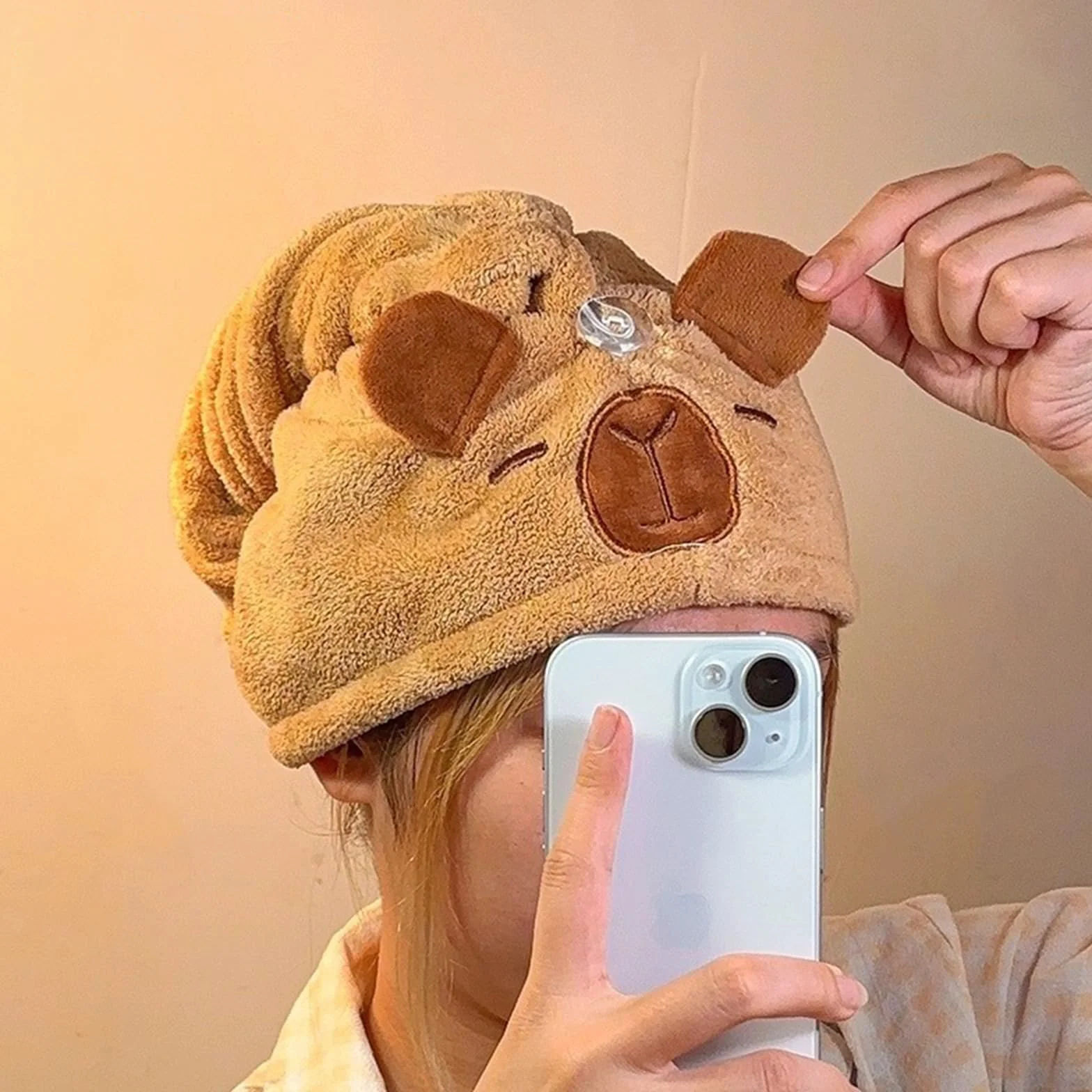 Ręcznik do włosów z mikrofibry szybkoschnący turban Capybara super chłonny z guzikiem dla kobiet długie włosy
