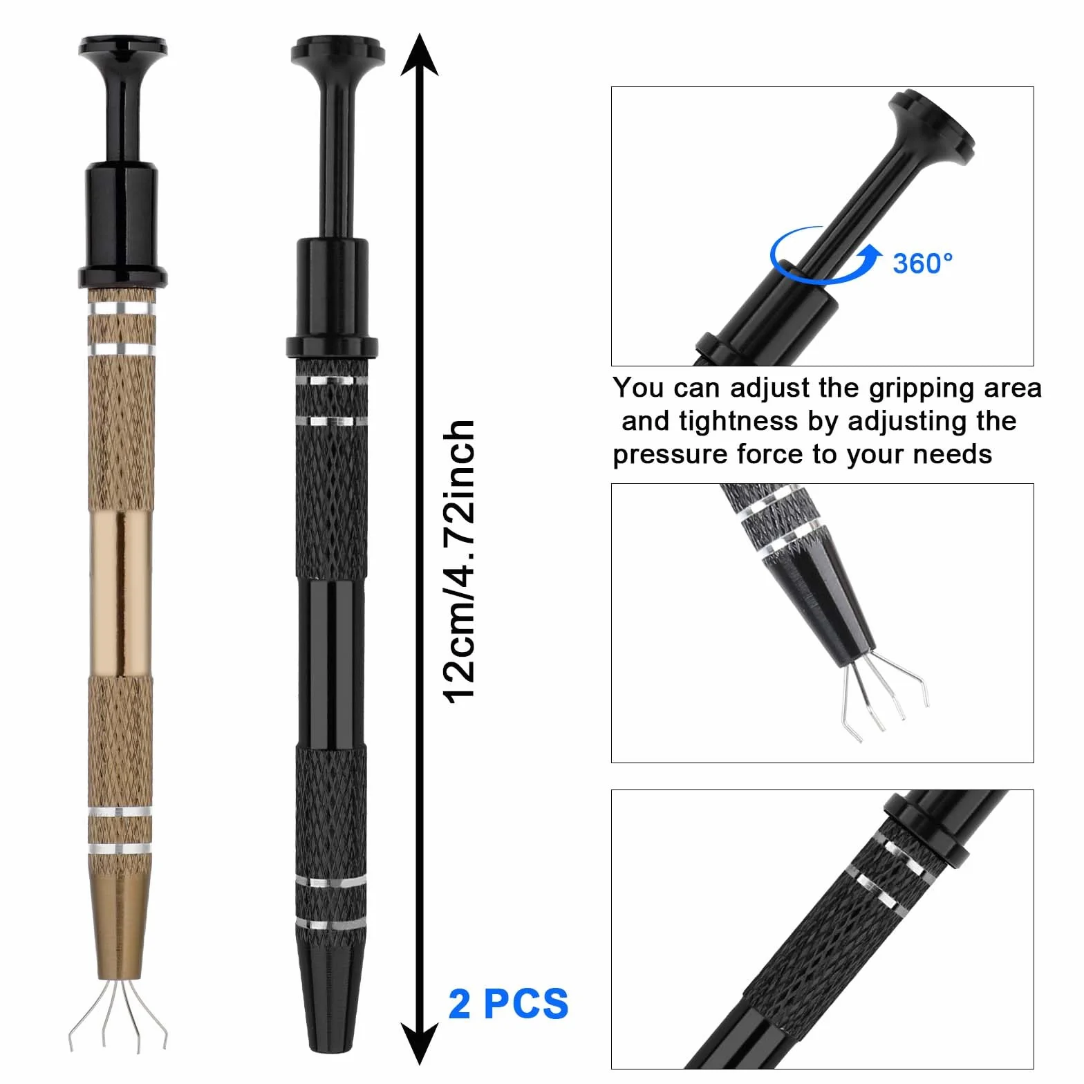 Molain Zestaw 2 pęset do piercingu sferycznego z 4 pazurami, czarna + brązowa