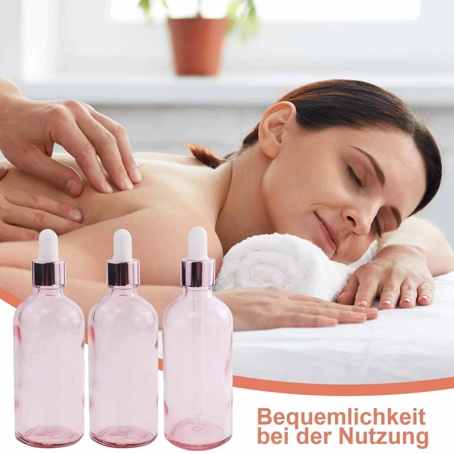 Szklane butelki na olejki eteryczne 100 ml z pipetą, przezroczyste różowe, zestaw 3 sztuk