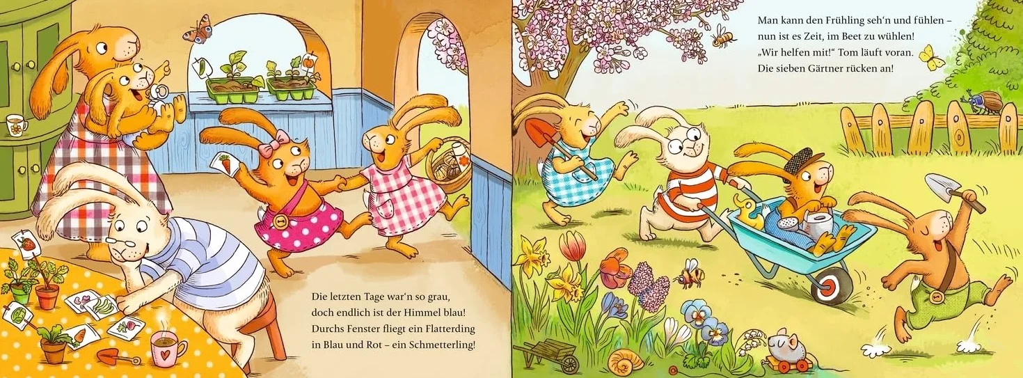 Wenn sieben kleine Gartenhasen zu Käfern und Radieschen rasen