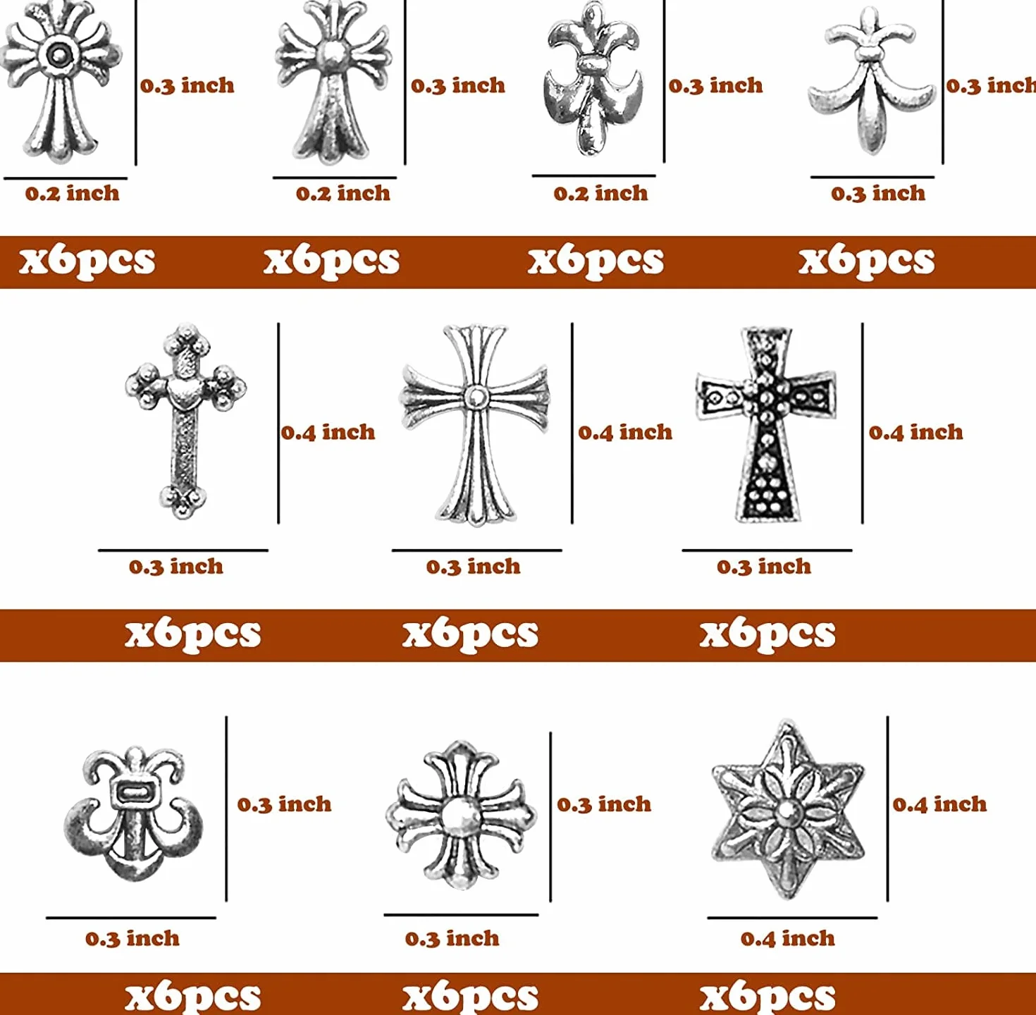 60 sztuk Charms Krzyż Paznokcie 3D Serce Gwiazda Klejnoty Mieszane Styl Sliver Nail Charms Metal Punk Vintage Nail Art Supplies do dekoracji paznokci akrylowych (1#)