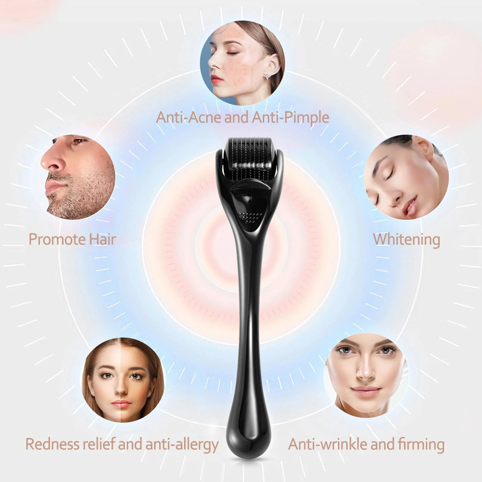 Wałek do blizn Wałek do brody Derma roller Wałek do mikroigieł z 540 igłami Do wzrostu brody Pielęgnacja skóry twarzy Anti-Aging Przeciwzmarszczkowe usuwanie blizn