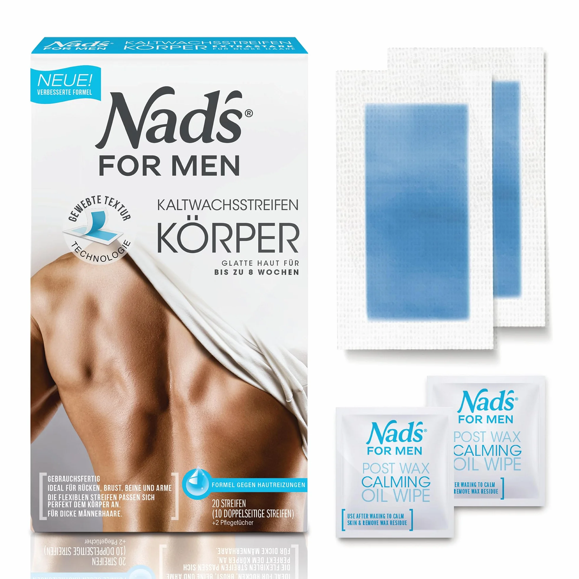 Nad's For Men Paski z zimnego wosku dla mężczyzn, 20 pasków + 2 chusteczki