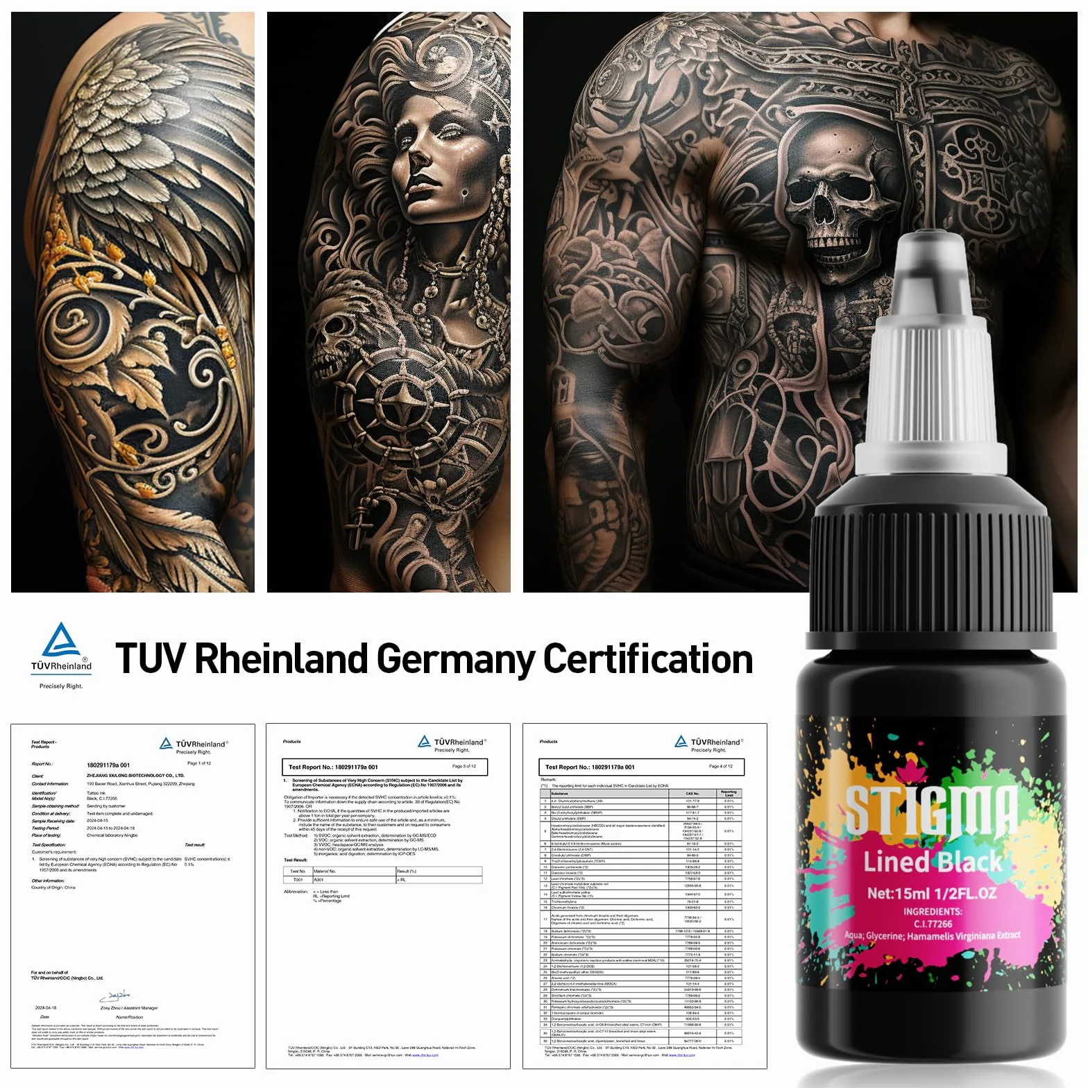 STIGMA Czarny tusz do tatuażu 15 ml, 1/2 uncji na butelkę Pro Black Tattoo Ink dla artysty tatuażu