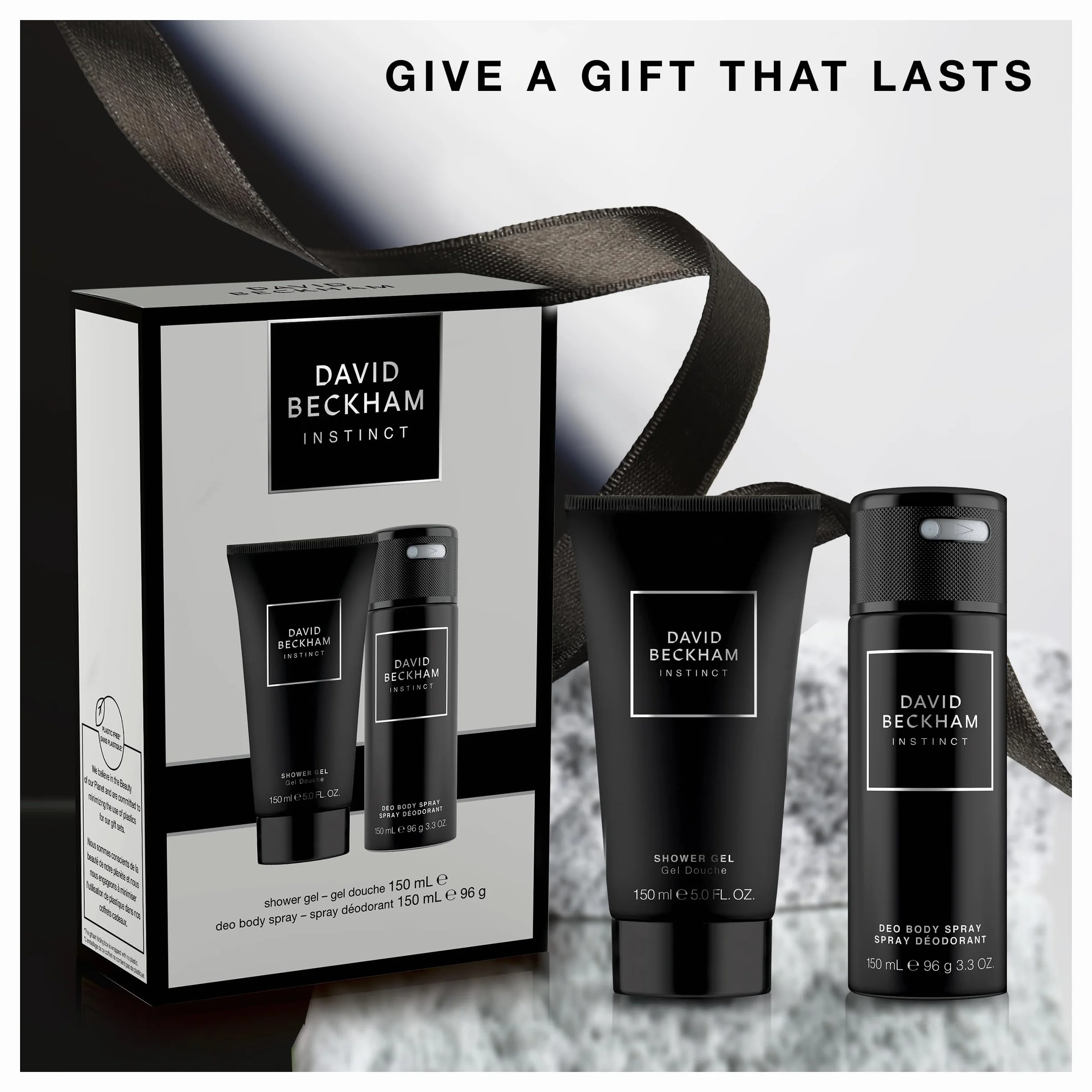 David Beckham Instinct dezodorant do ciała w sprayu i żel pod prysznic, zestaw upominkowy dla niego, urzekające perfumy cytrusowe Fougère, 150 ml i 150 ml