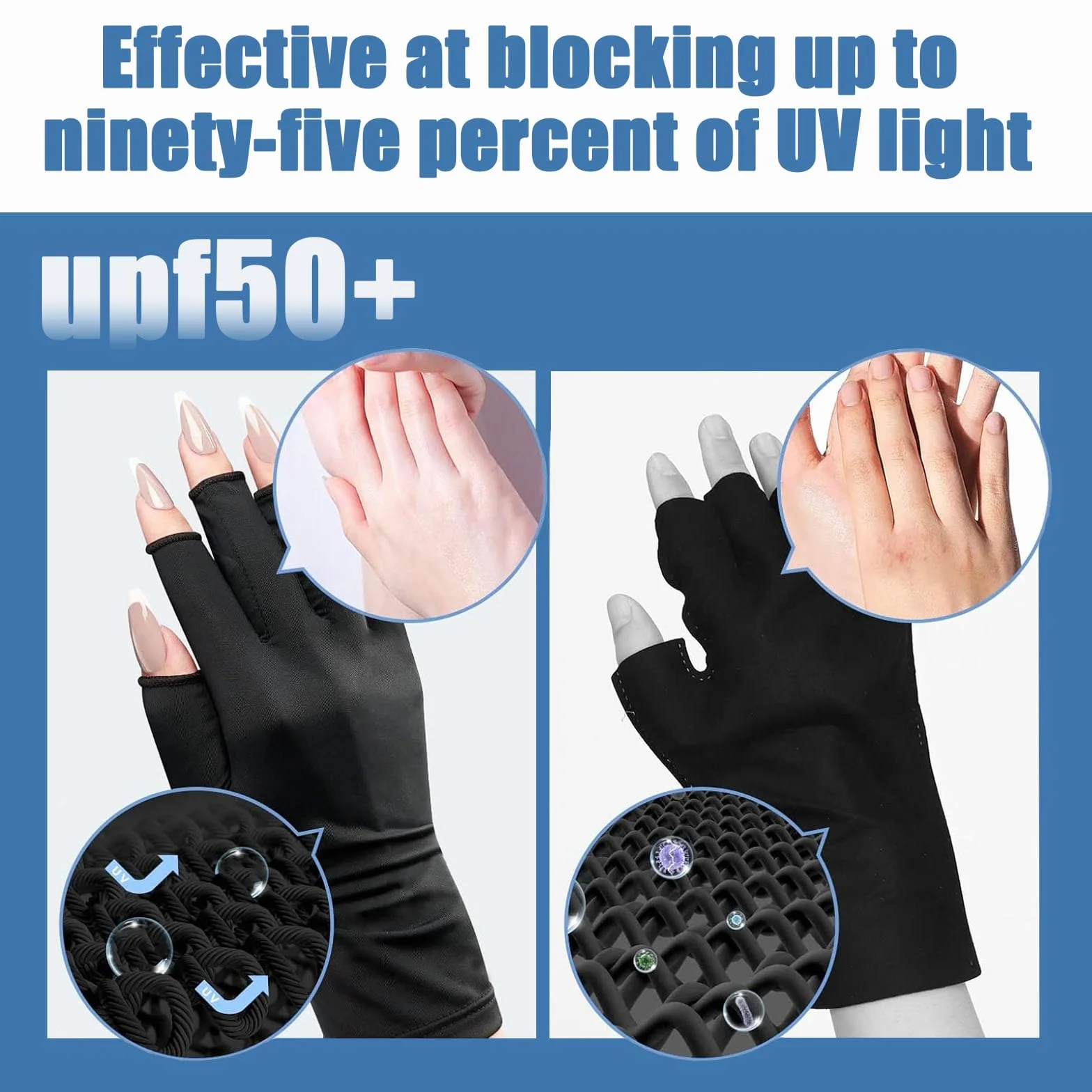 Rękawice UV Shield Paznokcie 2 pary chroniące przed promieniowaniem UV do pielęgnacji skóry