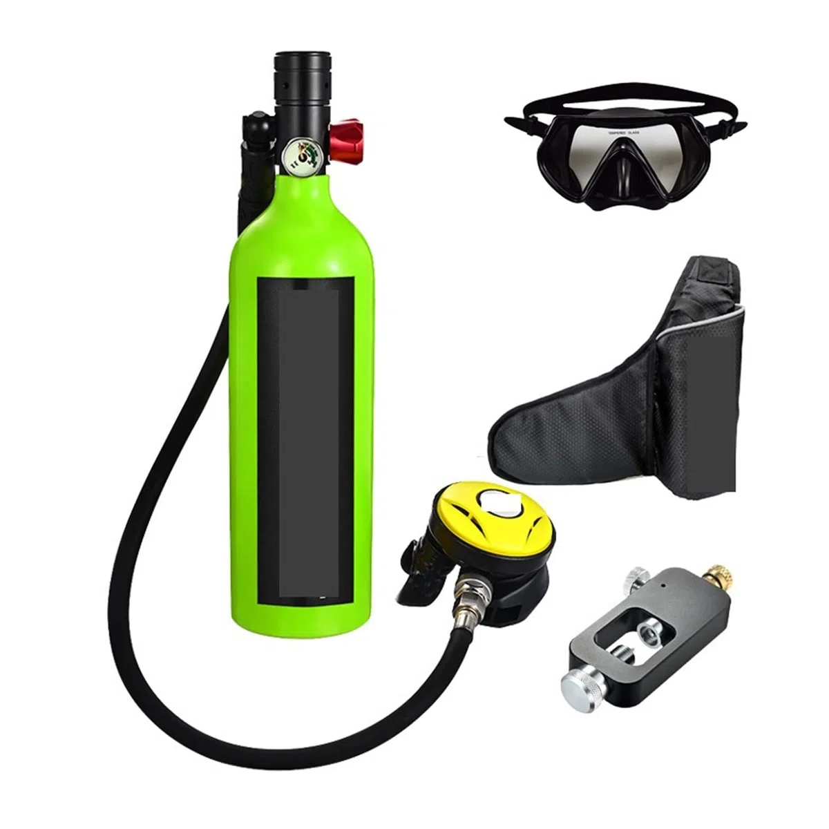 Sprzęt do nurkowania Przenośny Respirator Do Nurkowania Na Świeżym Powietrzu W Stylu Dla Dorosłych, Wyposażony W Butlę Z Tlenem O Pojemności 1 L Korzystanie z bezpieczniejszego(Green set B)