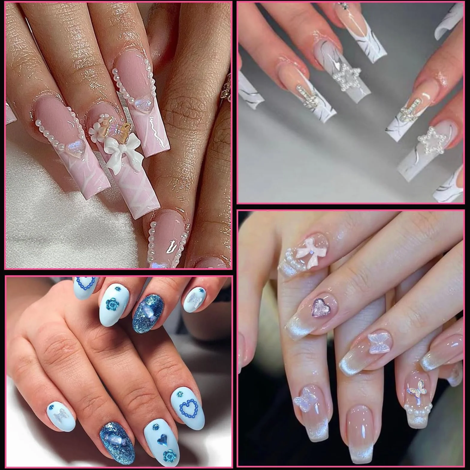 Kolorowe koraliki do paznokci 3D kwiaty serce gwiazdy żywica stras akcesoria manicure DIY