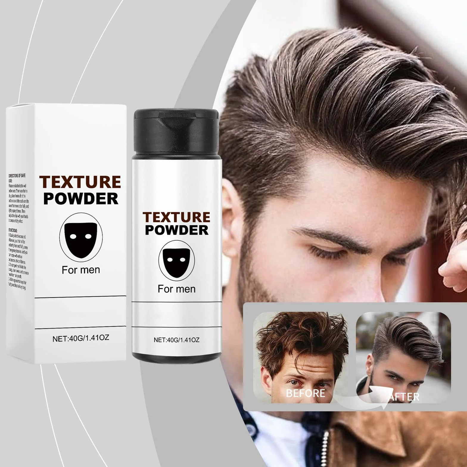 Puder teksturowy dla mężczyzn, puder do włosów, czarna maska, natychmiast nadaje tekstury i objętości, naturalny, łatwy w użyciu i długotrwały efekt stylizacji (1 szt.)