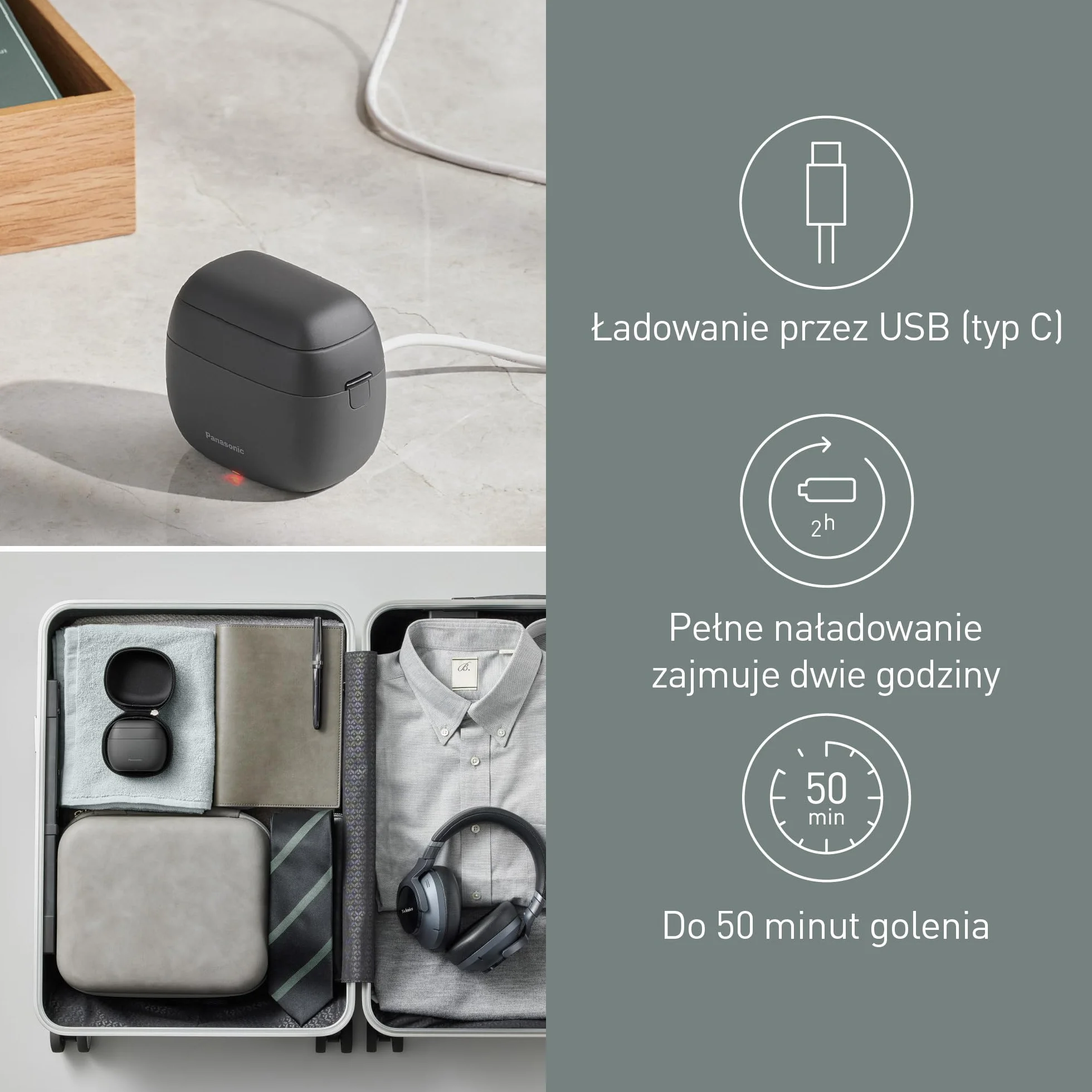 Golarka Panasonic ES-PV3B-K803 Series 900s, Golenie na Mokro i Sucho, 5-Ostrzowa Golarka Elektryczna Dla Mężczyzn, Inteligentny Czujnik Zarostu, USB-C, Etui, Matowa Czerń