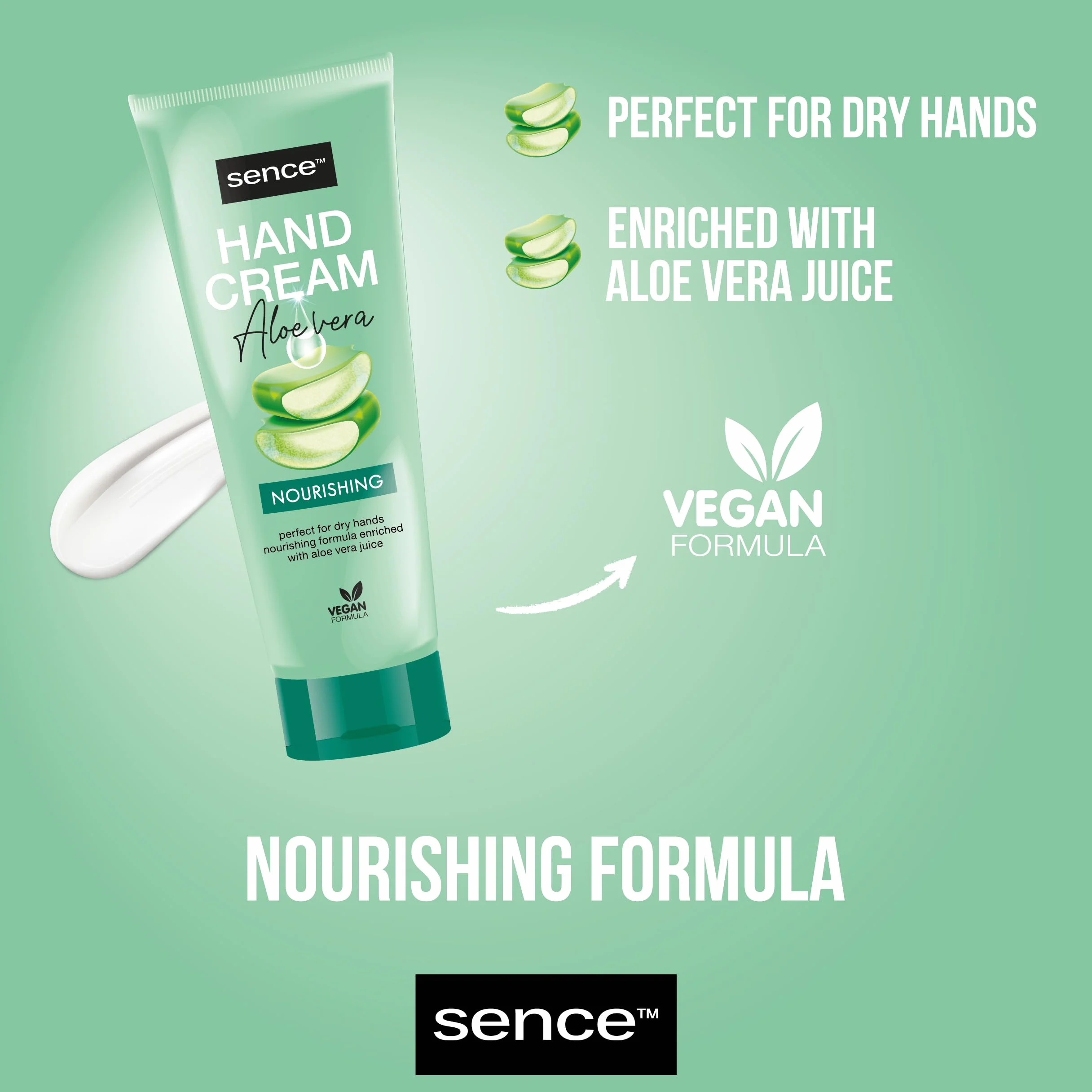 Sence Aloe Vera krem do rąk, pielęgnacja na dzień z witaminą A i C, wegański krem do rąk Skincare do rąk, krem nawilżający, przeciwzapalny, krem Aloe Vera (1 x 75 ml)