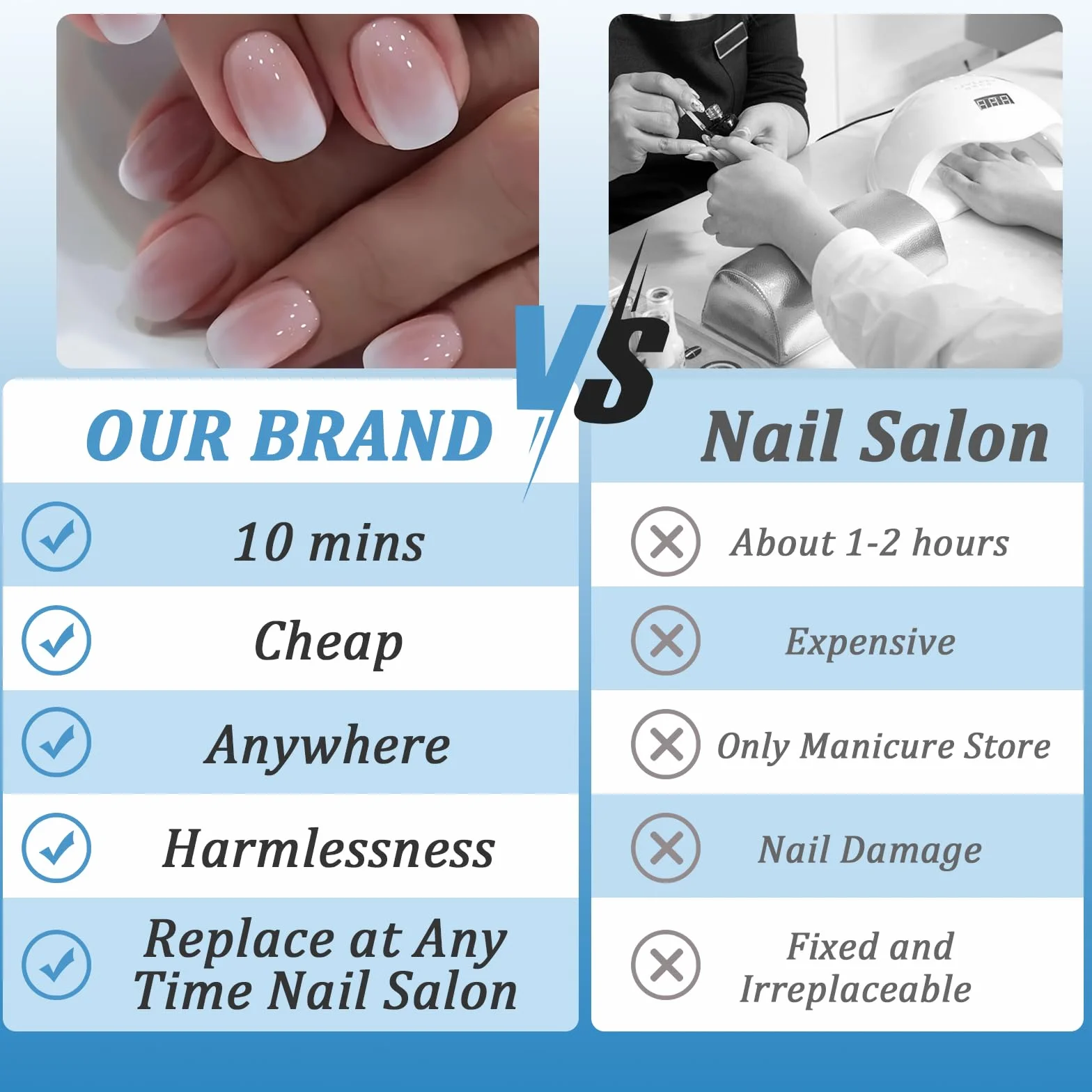 24 szt. Krótkie sztuczne paznokcie, kwadratowe samoprzylepne Nails Press on Nails, pełne pokrycie Sztuczne sztuczne paznokcie z klejem żelatynowym dla kobiet i dziewcząt (Gradient jasnoróżowy)