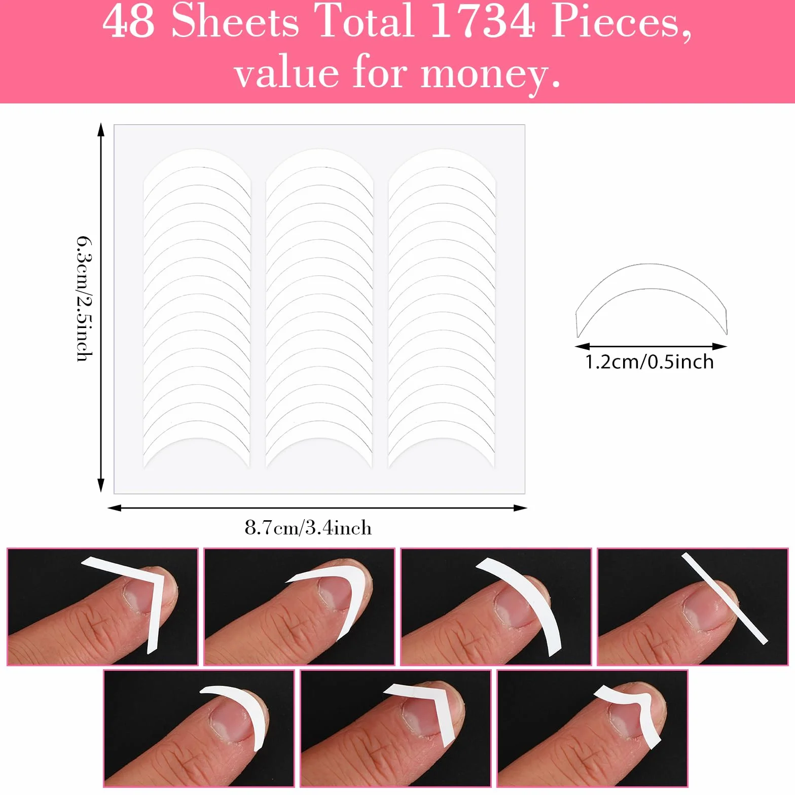 Francuskie szablony do manicure 1734 sztuk, 48 arkuszy, 8 stylów, samoprzylepne naklejki na paznokcie