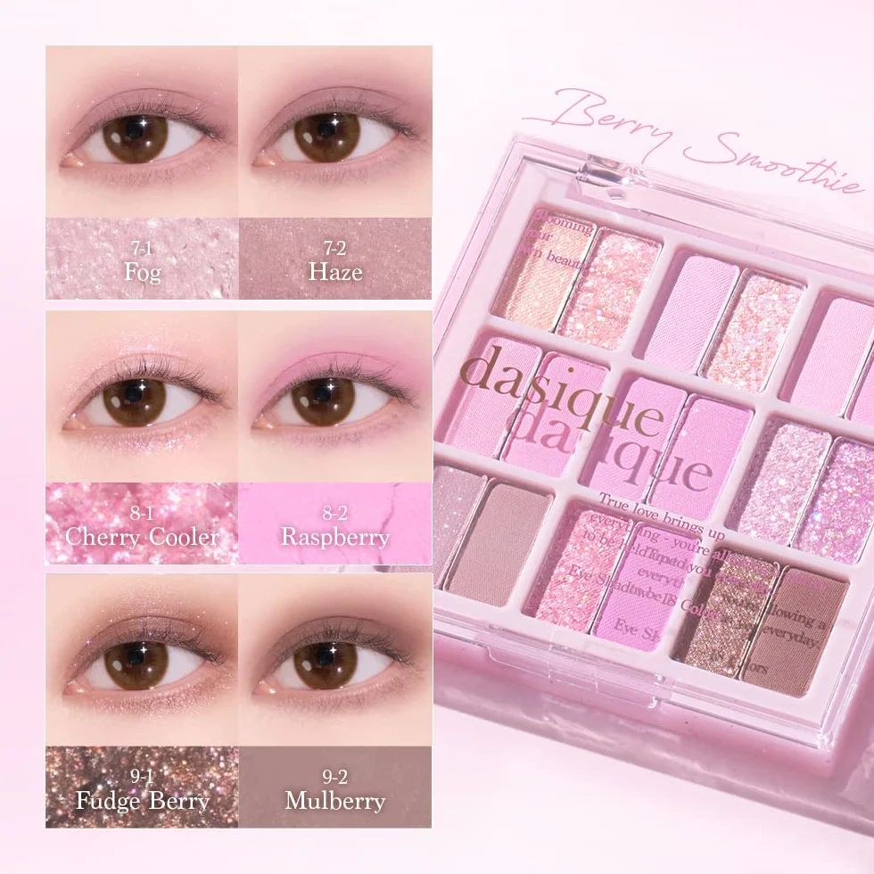 dasique Shadow Palette #18 Berry Smoothie l Vegan, Cruelty-Free l 18 mieszanych odcieni o gładkich, matowych i połyskujących wykończeniach ze wspaniałymi perłami