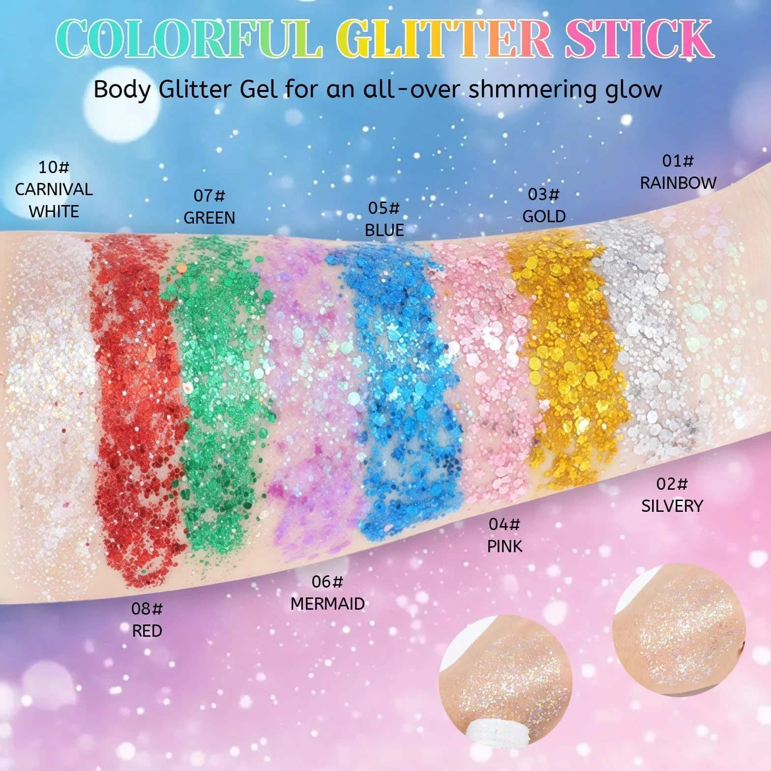Prreal Body Glitter,Mermaid Sequins Glitter Stick Face Sparkling,Chunky Holographic Hair Glitters,Lips Nails Festival Rave Halloween Makeup, 06 Mermaid